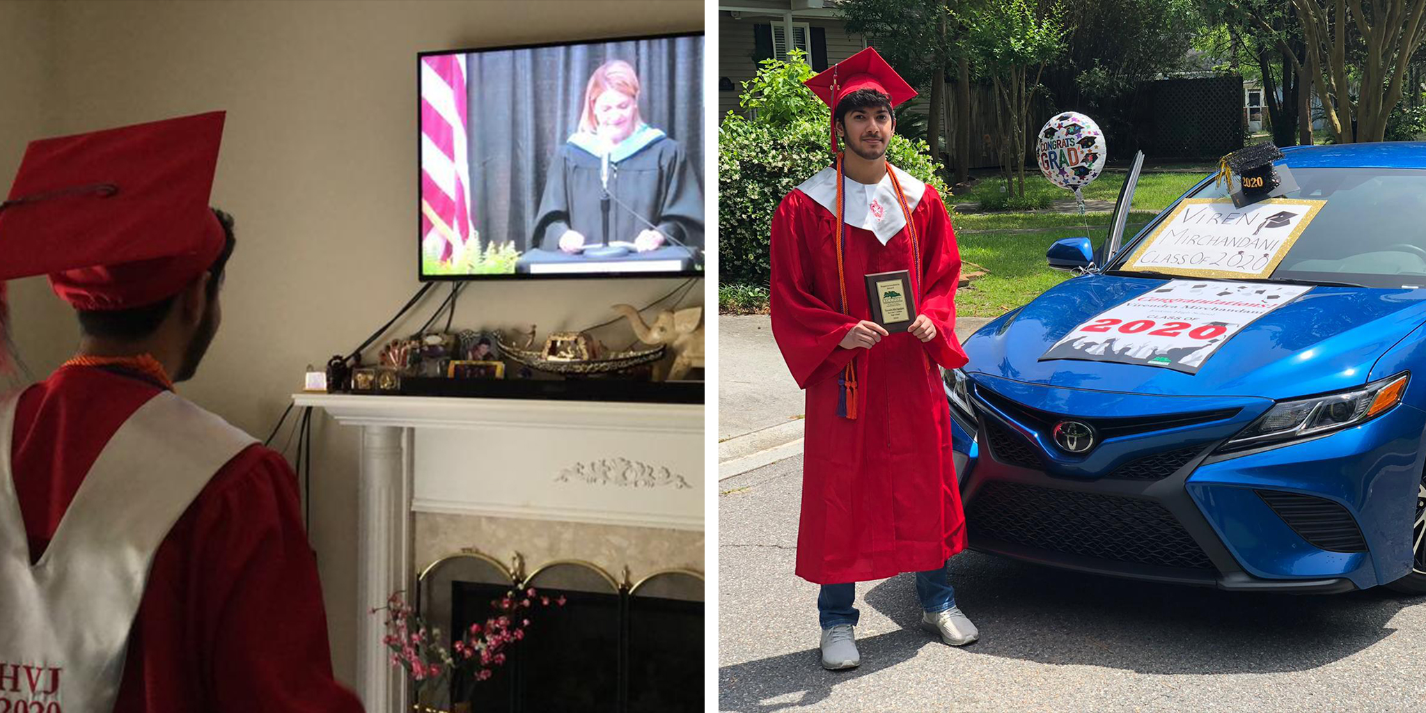 Viren Mirchandani tuned in to his virtual high school graduation ceremony at home in Savannah, Georgia, on May 13, 2020. (Courtesy of Viren Mirchandani)