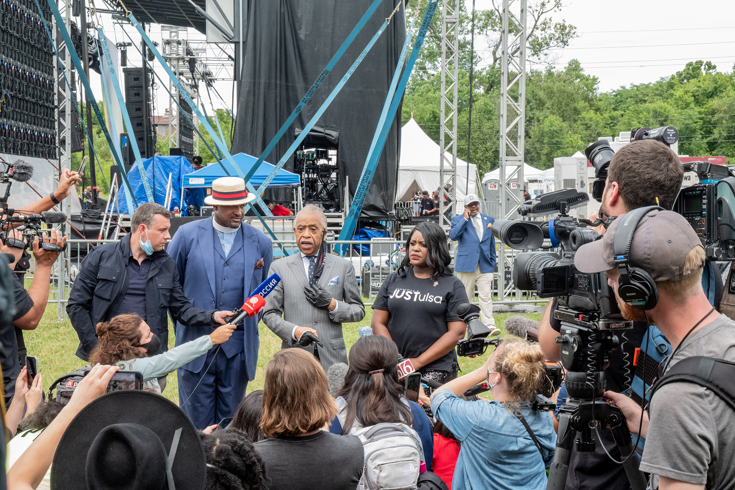Reverend Al Sharpton speaks to attendees at the Juneteenth celebration in the Greenwood District of Tulsa, Oklahoma on June 19, 2020.