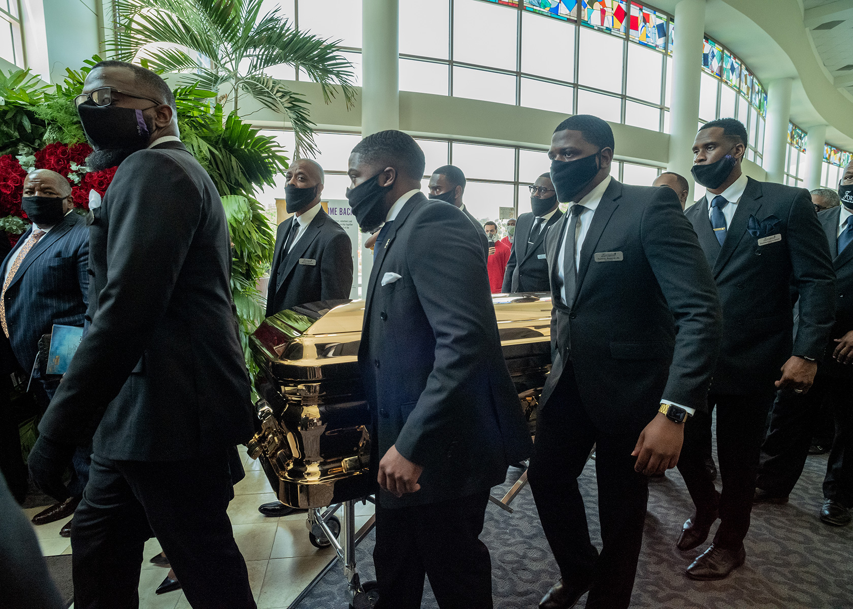 Pallbearers transport George Floyd's casket at The Fountain of Praise Church on June 9. (Ruddy Roye for TIME)