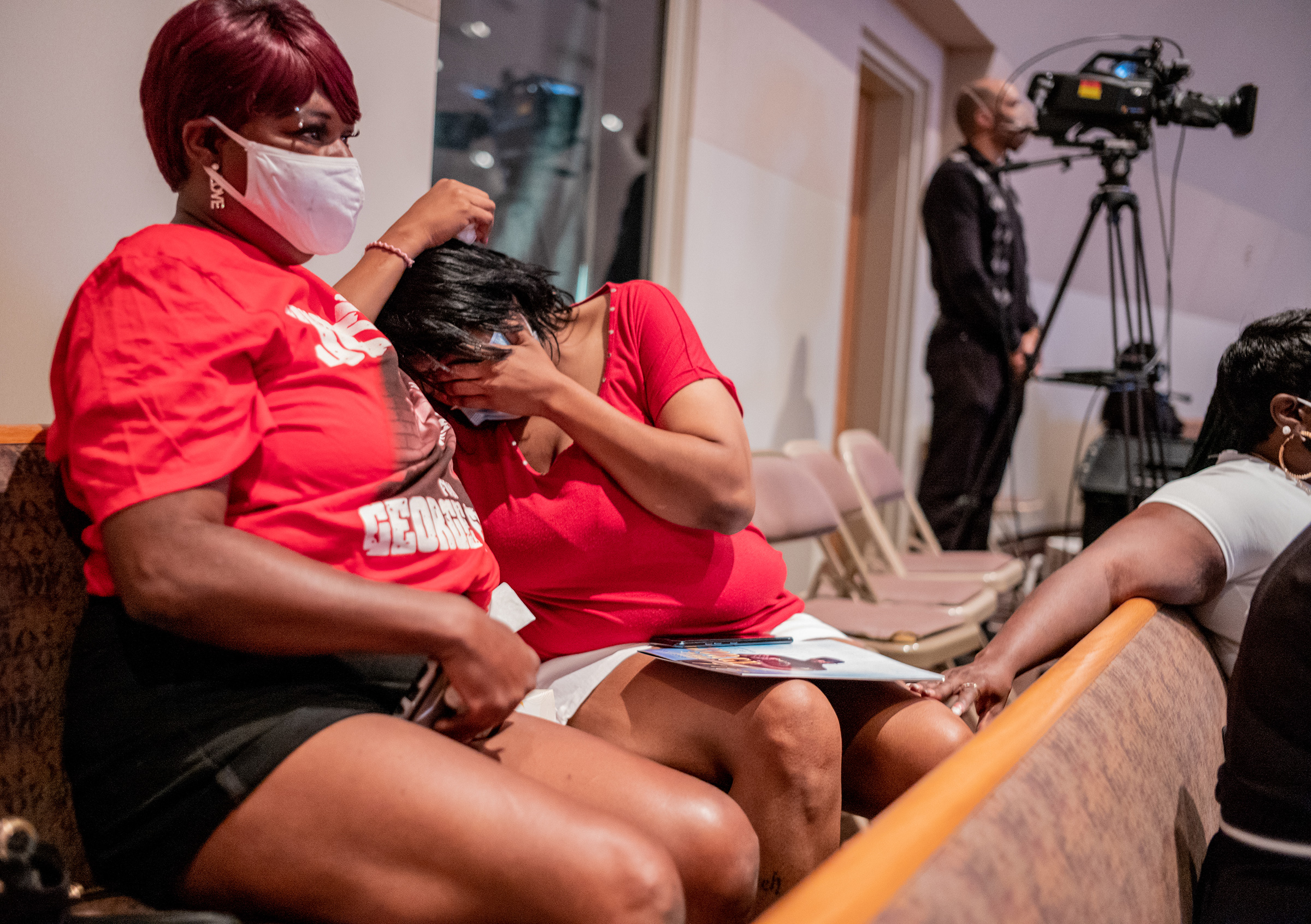 Amalie Mason at emotional moment during the tribute to George Floyd. Family and guests attended the funeral service at The Fountain of Praise Church in Houston on June 9. (Ruddy Roye for TIME)