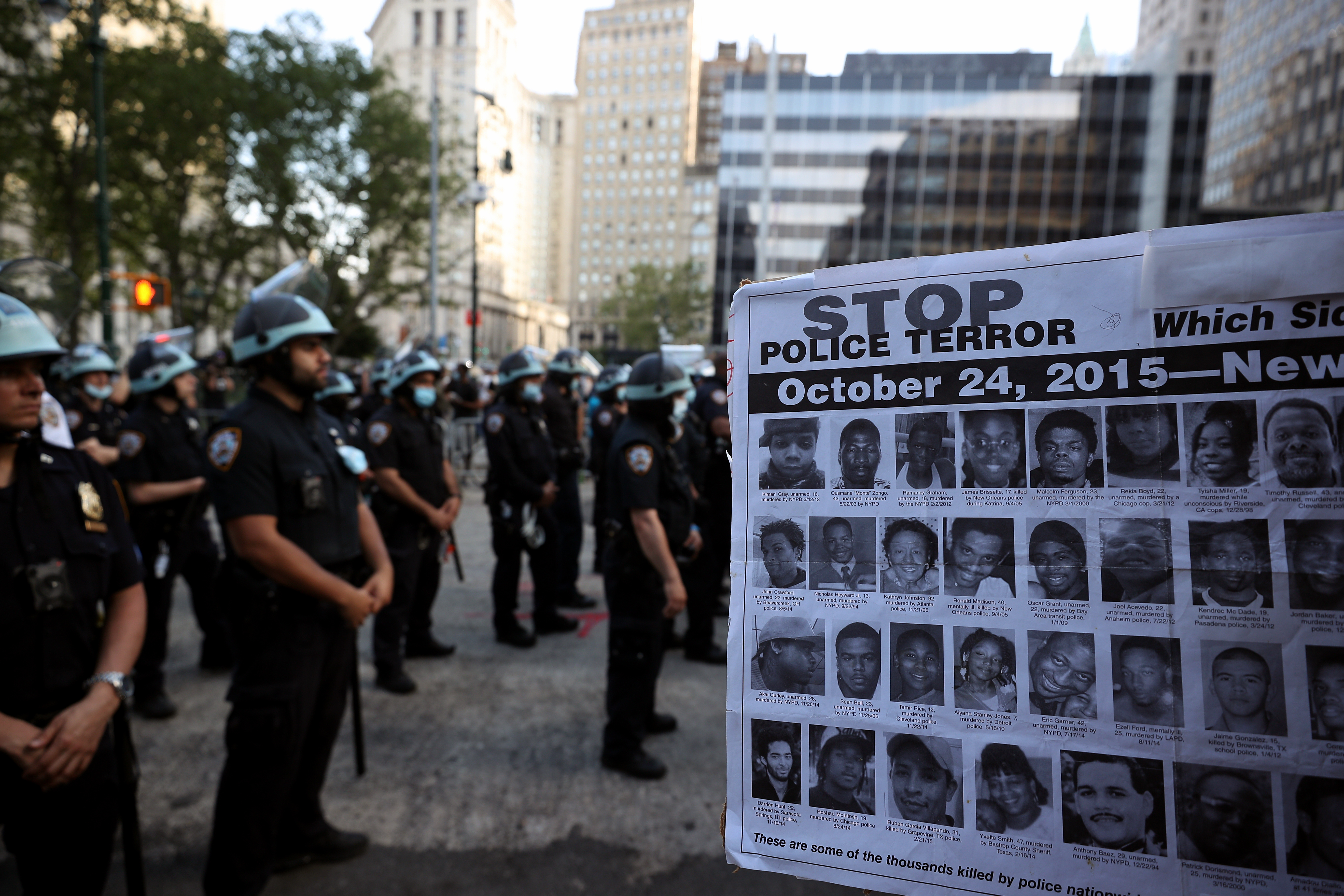 Police at a protest demanding an end to racism and police brutality on June 4, 2020 in New York.