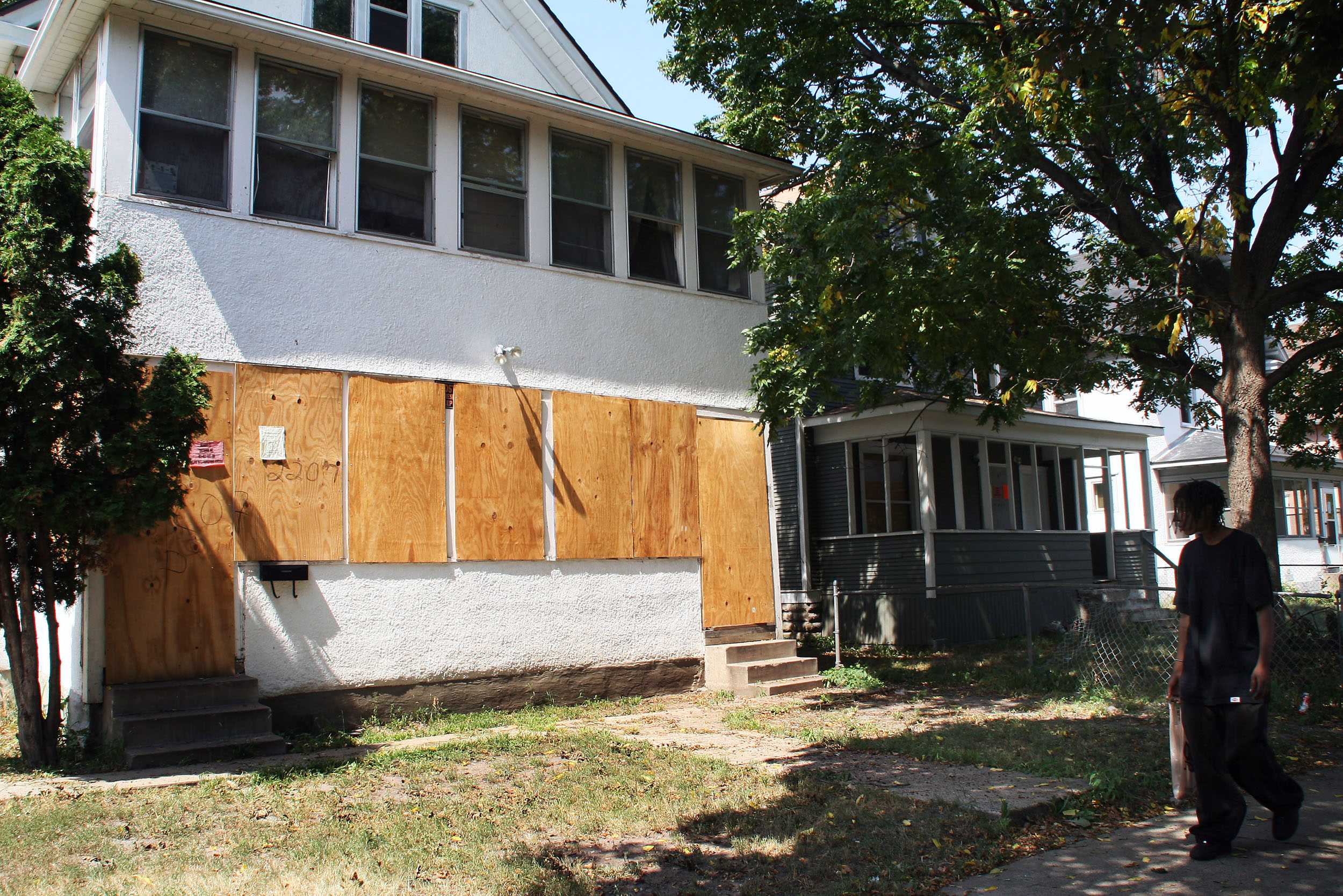A home is boarded up Aug 10, 2007, in the North Minneapolis, Minnesota, neighborhood, which saw some of the nation's highest foreclosure rates from 2004-2008. (Kari Goodnough—Bloomberg/Getty Images)