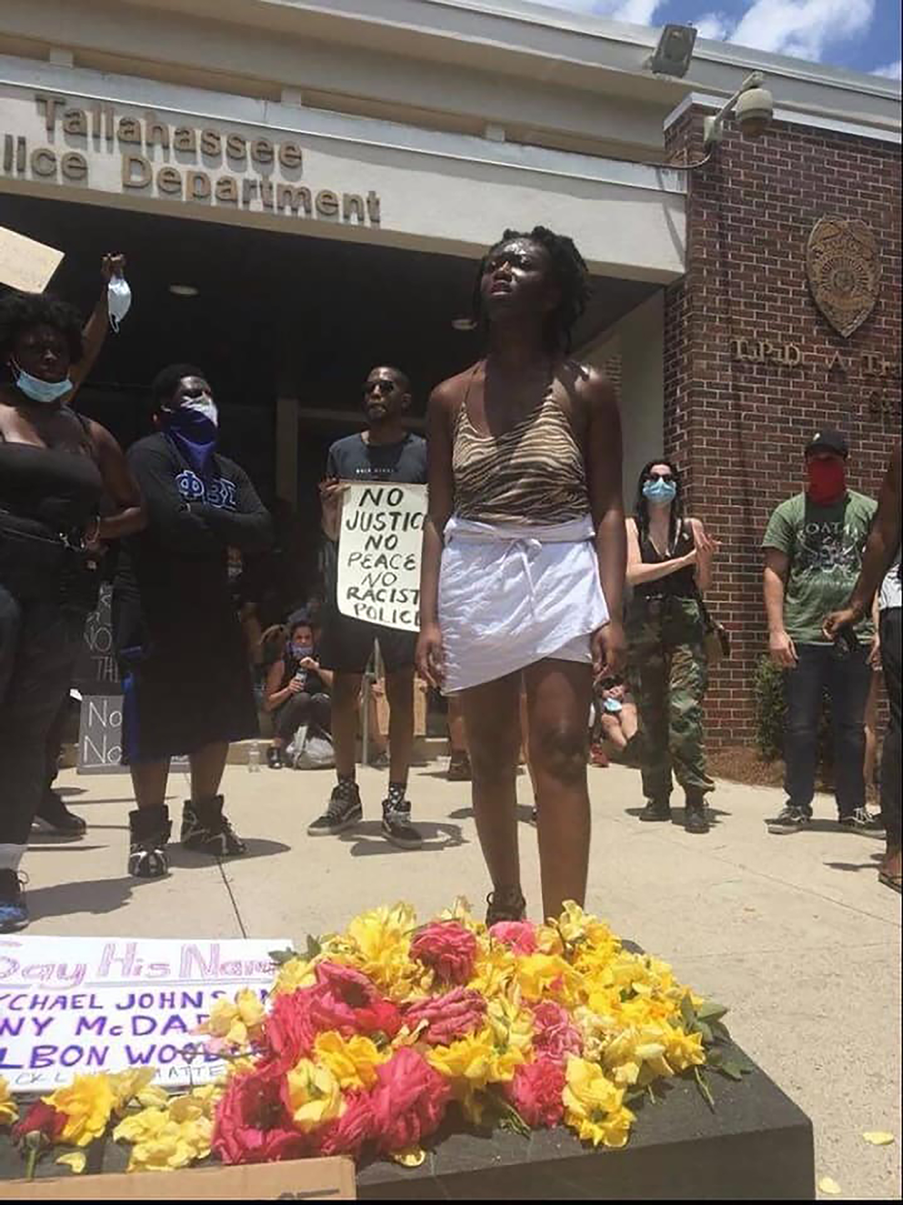 Nada Hassanein—Tallahassee Democrat/REUTERS (Black Lives Matter demonstrator Oluwatoyin Salau, pictured during a protest at Tallahassee Police Department, has been missing since June 6)