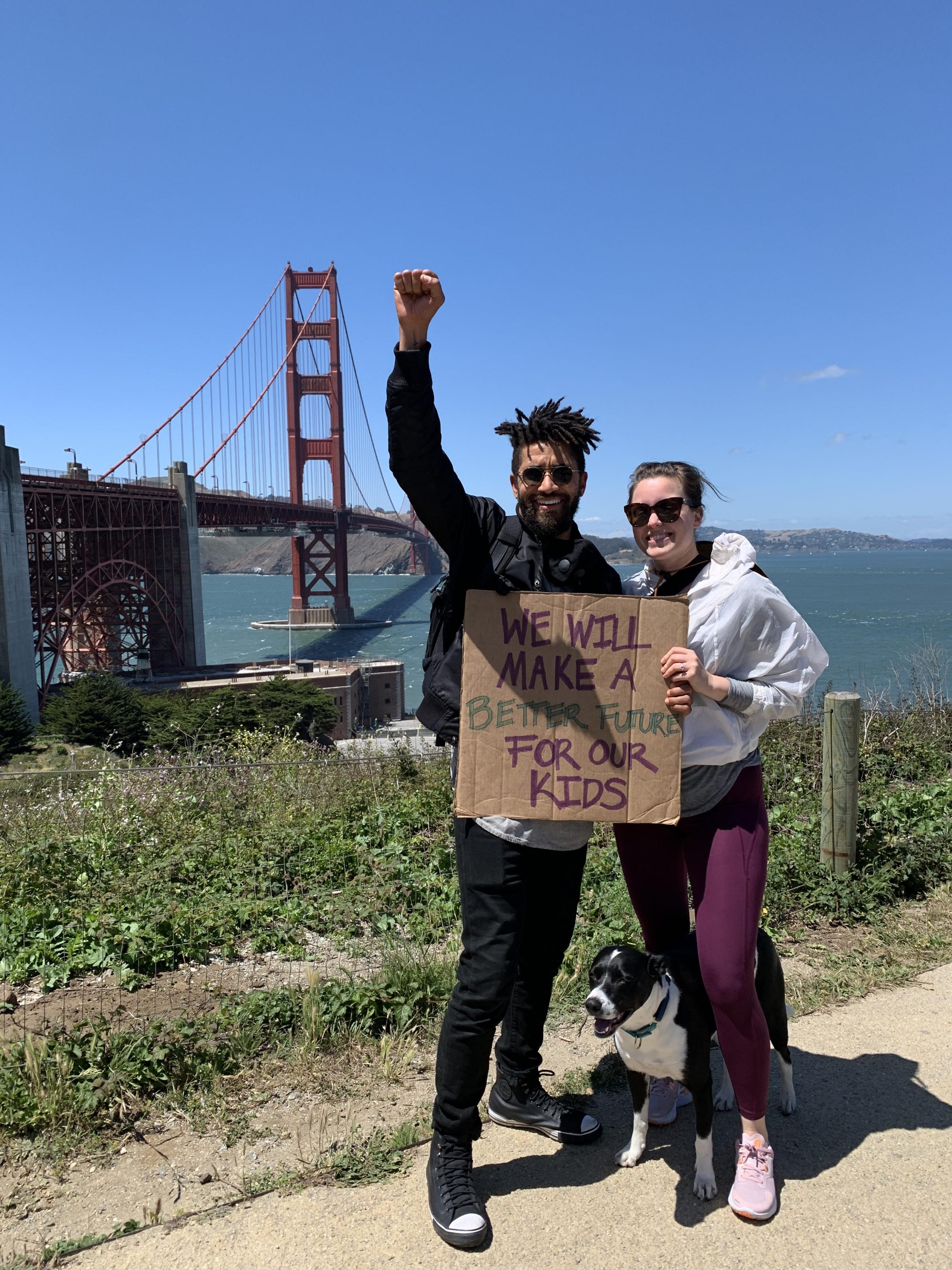 Quin Messenger and Carrie Montgomery at a Black Lives Matter protest in San Francisco on June 6, 2020.