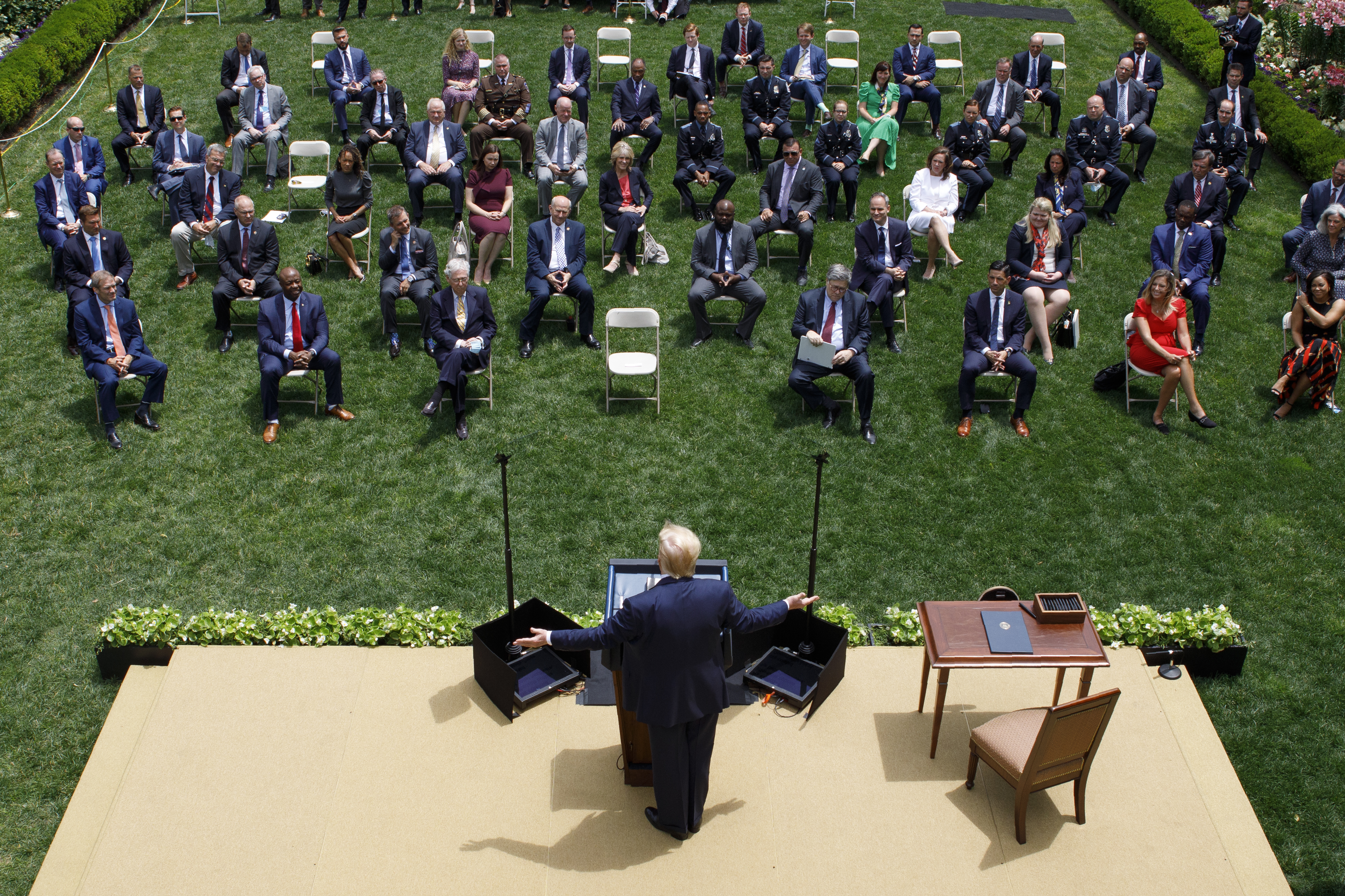 President Donald Trump speaks during an event on police reform, in the Rose Garden of the White House, Tuesday, June 16, 2020, in Washington. (Evan Vucci—AP)