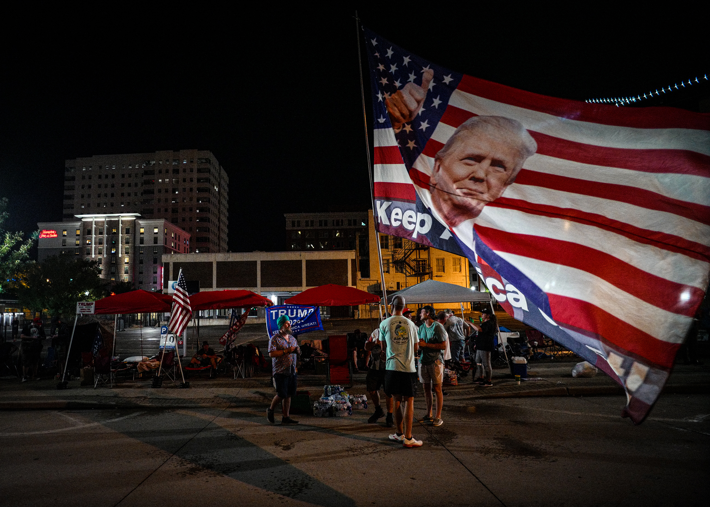 Supporters of President Donald Trump camp outside the BOK Center before  tomorrow’s rally in Tulsa, Oklahoma, June 19, 2020. (Ruddy Roye for TIME)