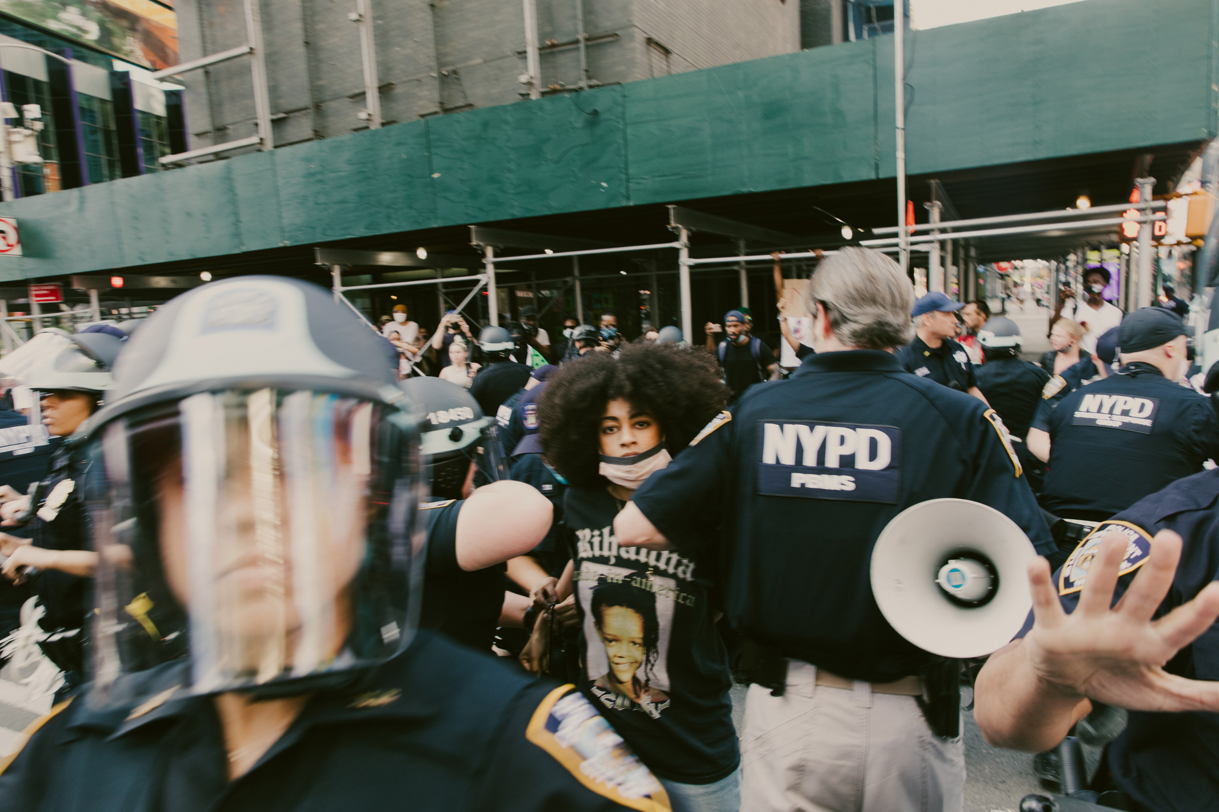 Ria Foye as she is arrested in Times Square after peacefully marching from Harlem on May 30. She was detained for more than seven hours. (Mark Clennon)