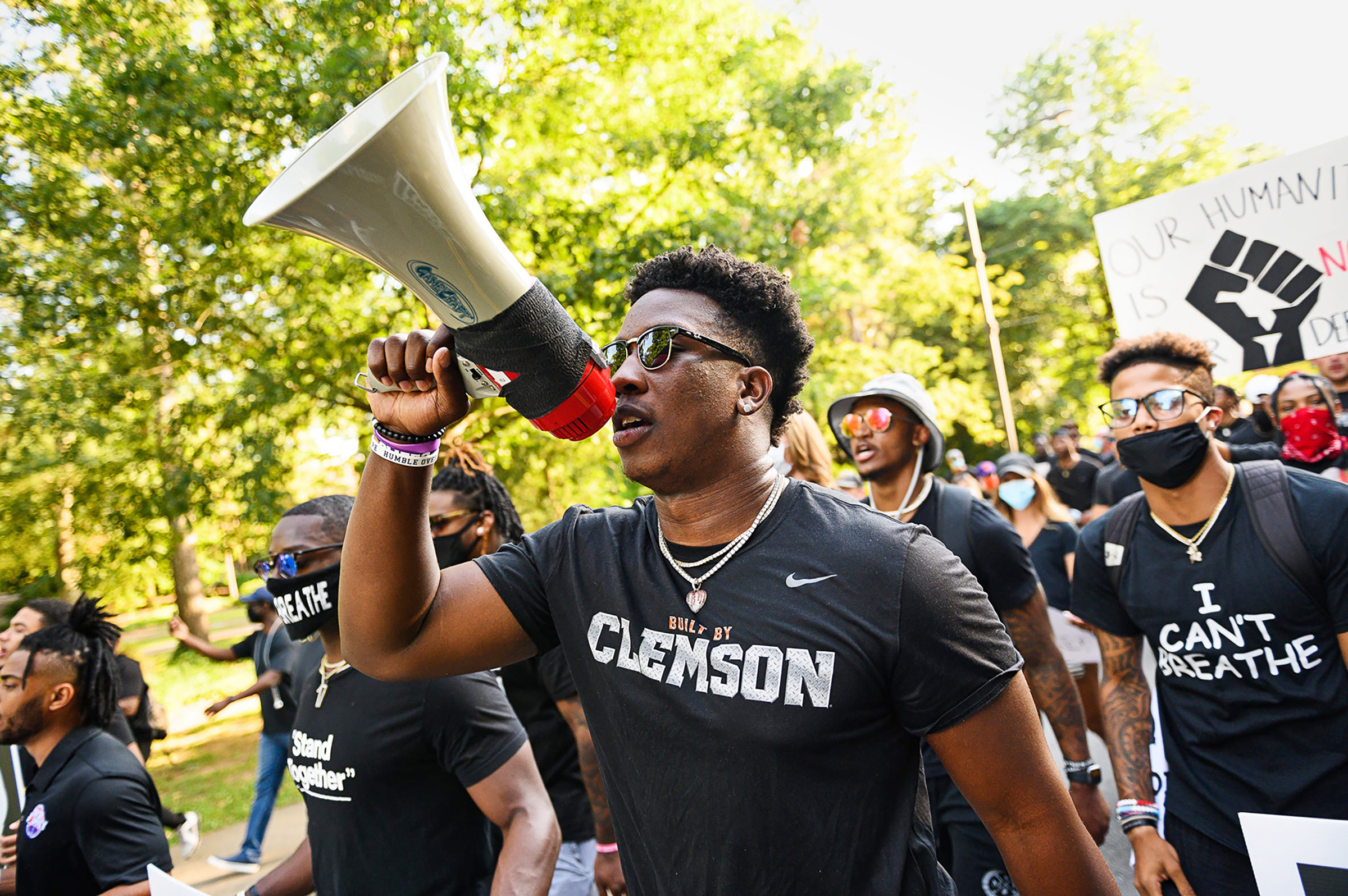 Clemson football player K.J. Henry and teammates lead a Black Lives Matter rally (Josh Morgan—USA Today Network/Sipa USA)