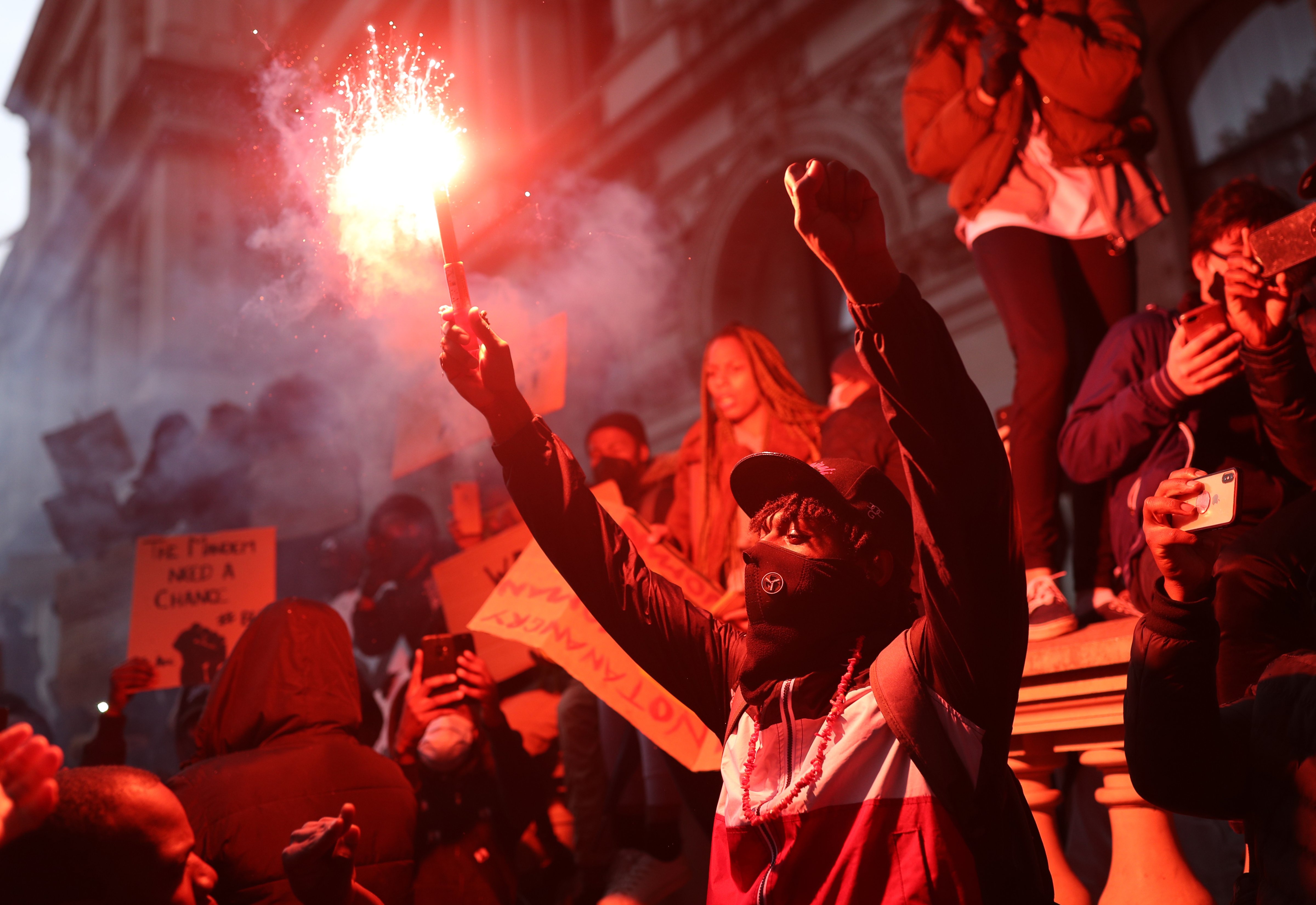 Protesters in Whitehall following a Black Lives Matter protest rally in Parliament Square, London (Yui Mok/PA Images via Getty Images—PA Wire/PA Images)