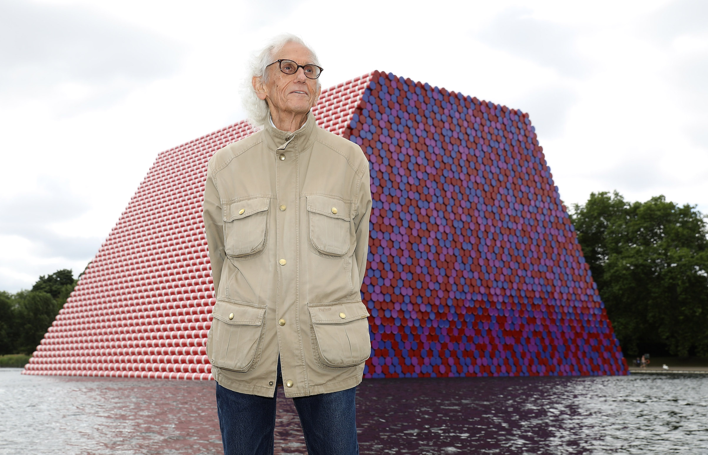 Christo unveils an installation on Serpentine Lake, with accompanying exhibition at the Serpentine Gallery on June 18, 2018 in London. (Tim P. Whitby—Getty Images)