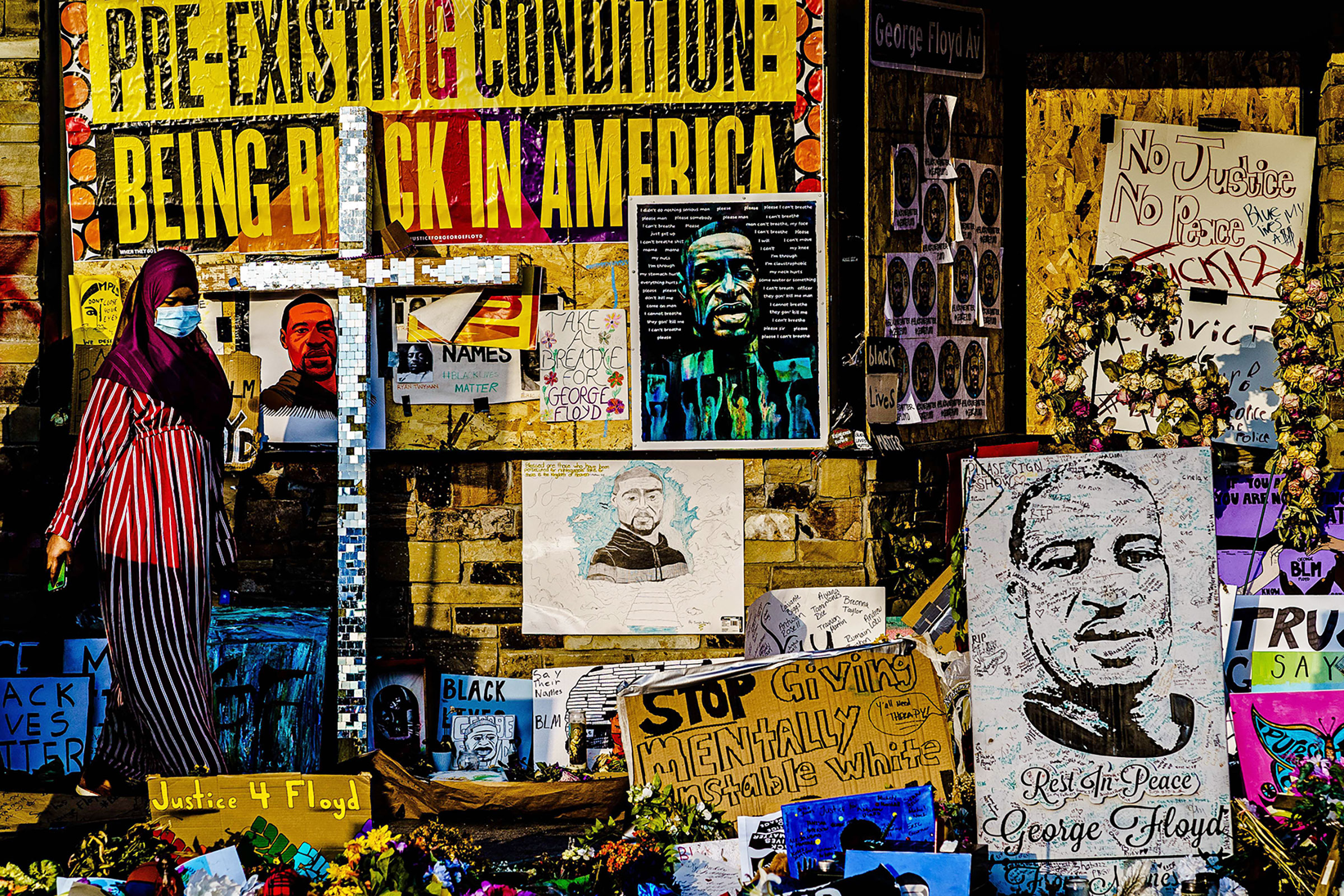 A memorial to George Floyd on June 13 near the site where Floyd died in Minneapolis (Kerem Yucel—AFP/Getty Images)