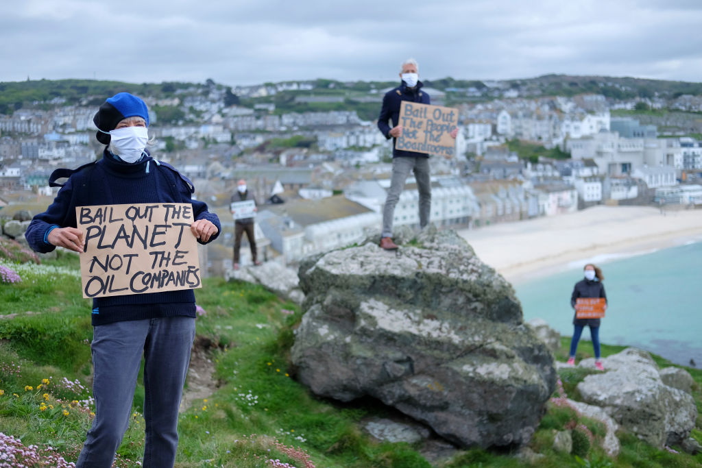 Climate Change Activists Social Distancing Protest In St Ives Cornwall