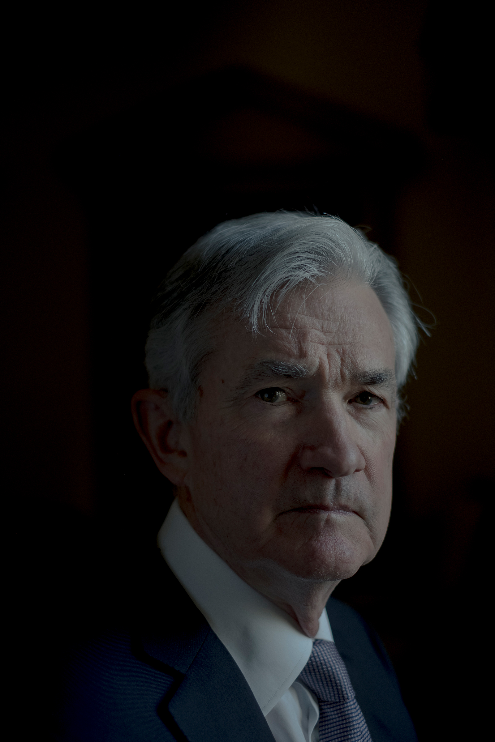 Powell in the boardroom at the Federal Reserve in Washington on May 13 (Gabriella Demczuk for TIME)