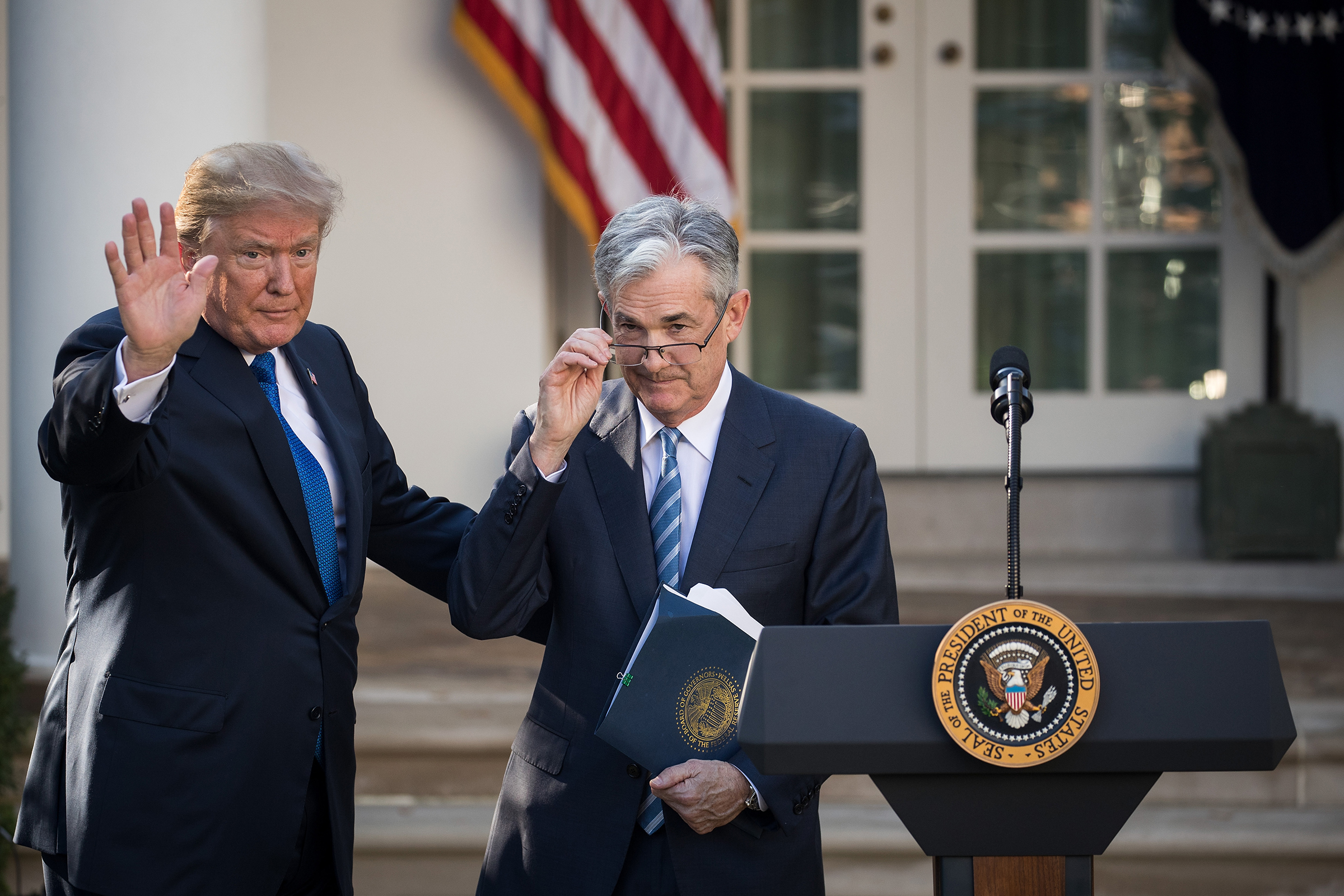 Trump introduces Powell as his nominee for chairman of the Fed in 2017 (Drew Angerer—Getty Images)