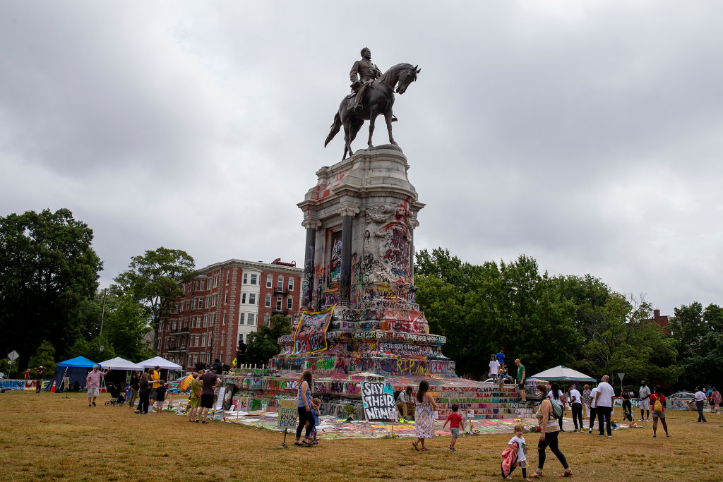 People gather at the Robert E. Lee Monument on June 20, 2020 in Richmond, Va. (Tasos Katopodis—Getty Images)