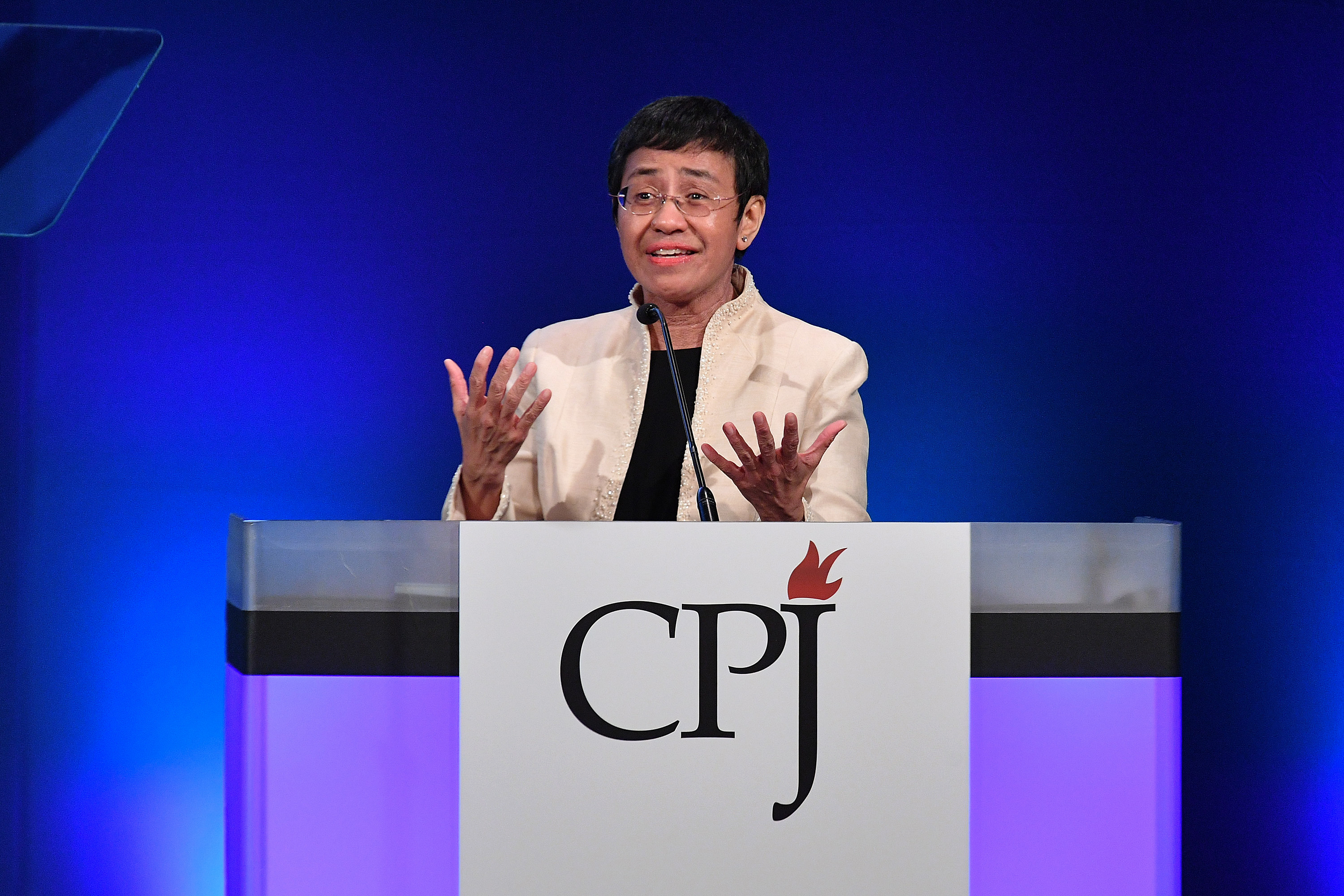 Maria Ressa speaks onstage at the Committee To Protect Journalists' International Press Freedom Awards at the Grand Hyatt on November 20, 2018 in New York City. (Dia Dipasupil/Getty Images for CPJ)