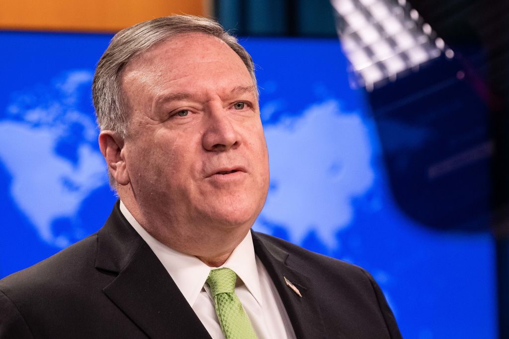 U.S. Secretary of State Mike Pompeo speaks the press at the State Department in Washington, DC, on May 20, 2020. (Nicholas Kamm&mdash;AFP/Getty Images)