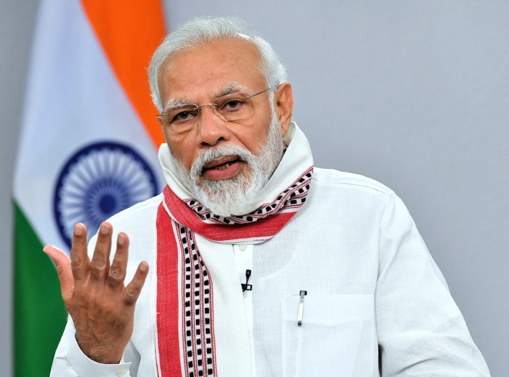 Indian Prime Minister Narendra Modi addresses the country during a televised speech in New Delhi, India, on April 14, 2020. (Indian Prime Ministry /Handout/Anadolu Agency/Getty Images)