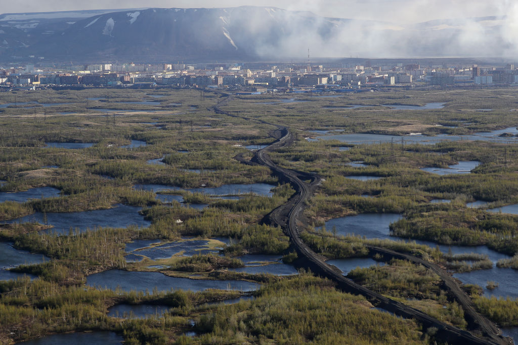 An aerial view of the city of Norilsk in Russia's arctic region on June 6, 2020. (Kirill Kukhmar/TASS—Getty Images)