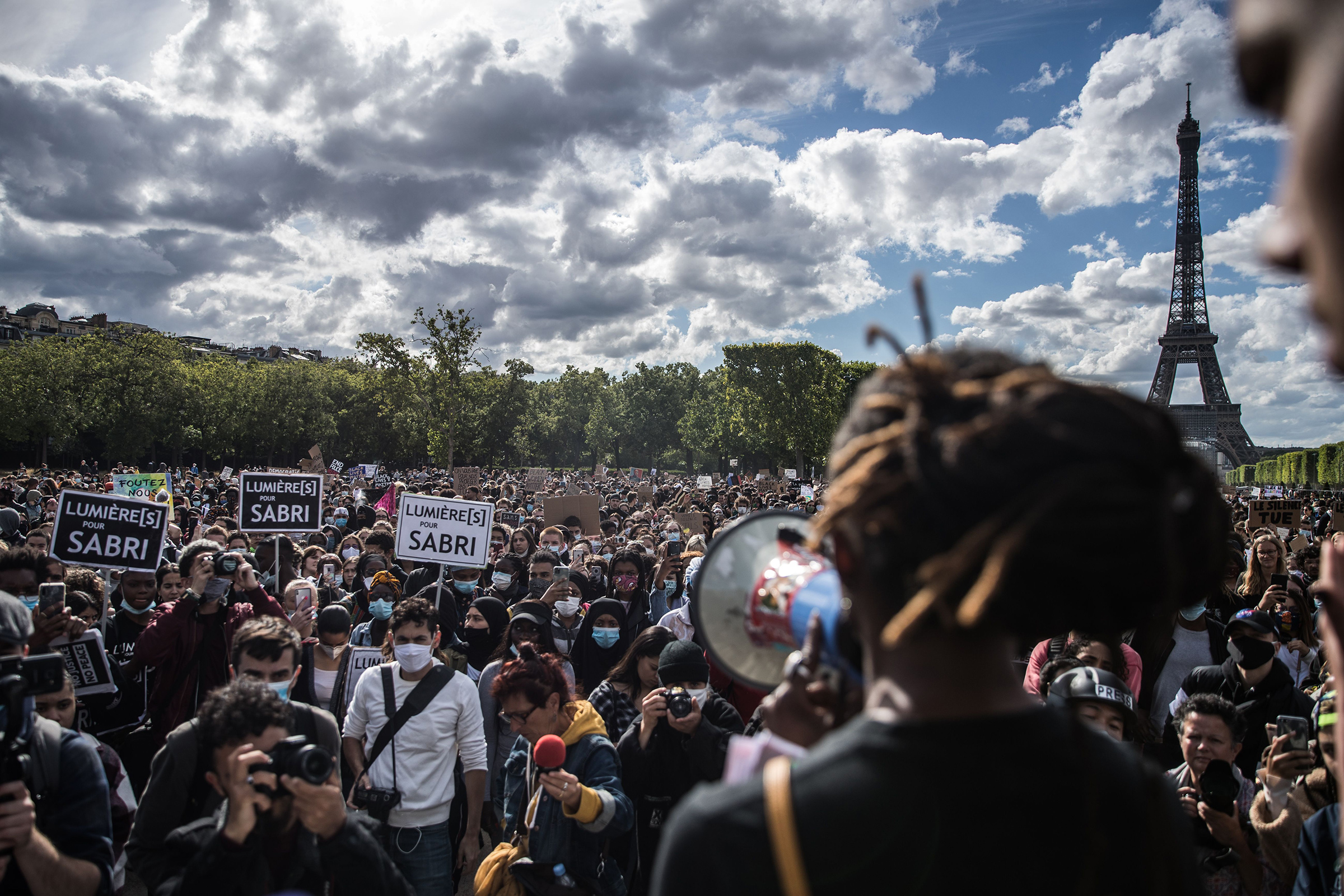 Protesters in Paris speak out on June 6 against police brutality in the U.S. and France (Mohammed Badra—EPA-EFE/Shutterstock)
