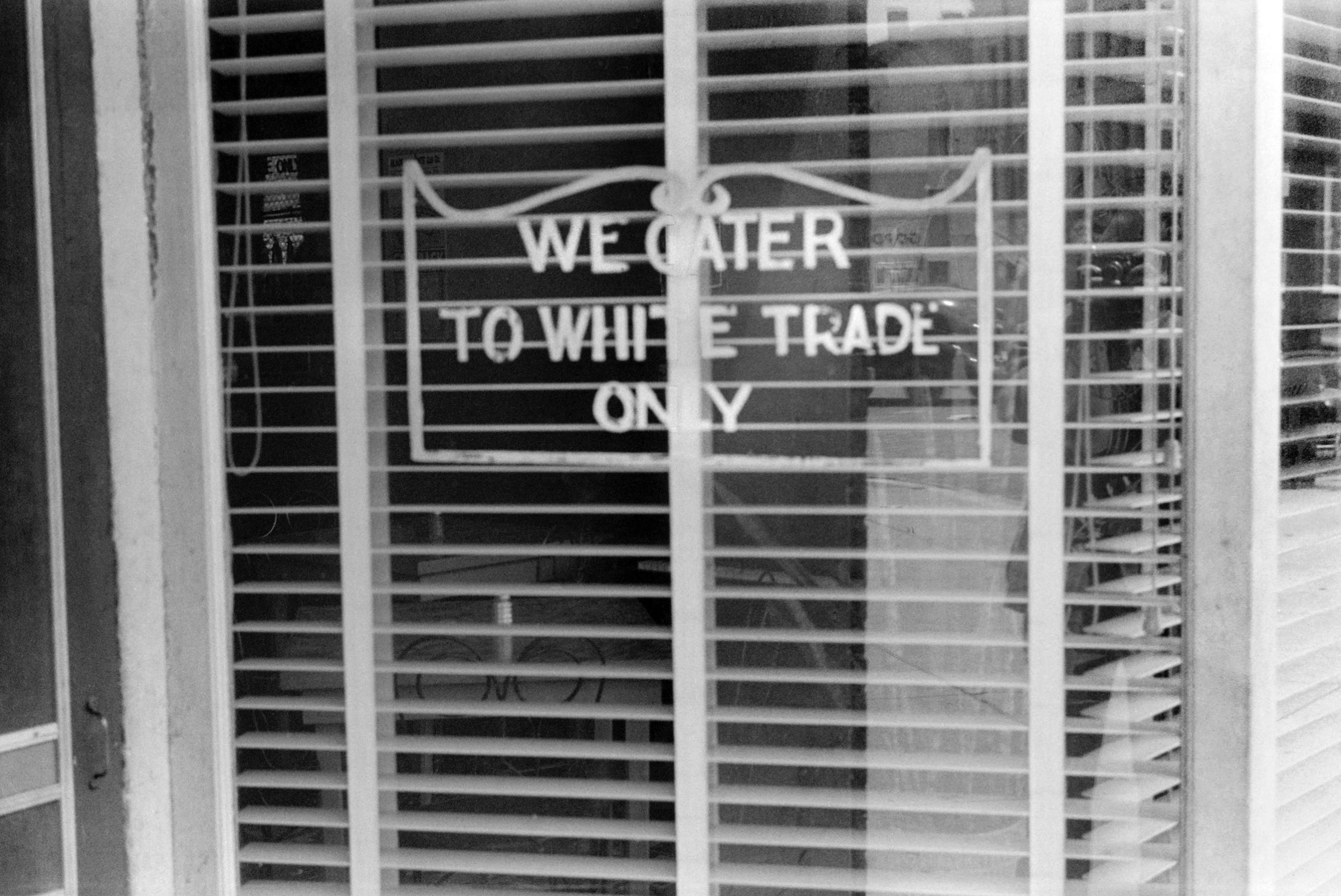Restaurant with Sign "We Cater to White Trade Only", Lancaster Ohio, USA, Ben Shahn, Farm Security Administration, August 1938