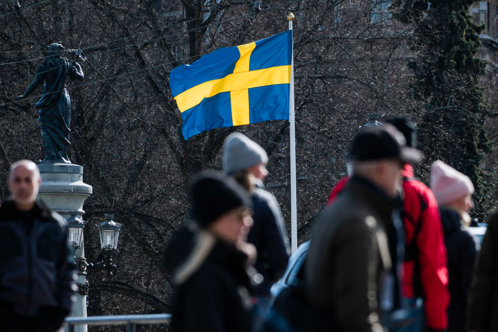 The Swedish flag is seen in Stockholm on April 4, 2020. (JONATHAN NACKSTRAND&mdash;AFP/Getty Images)