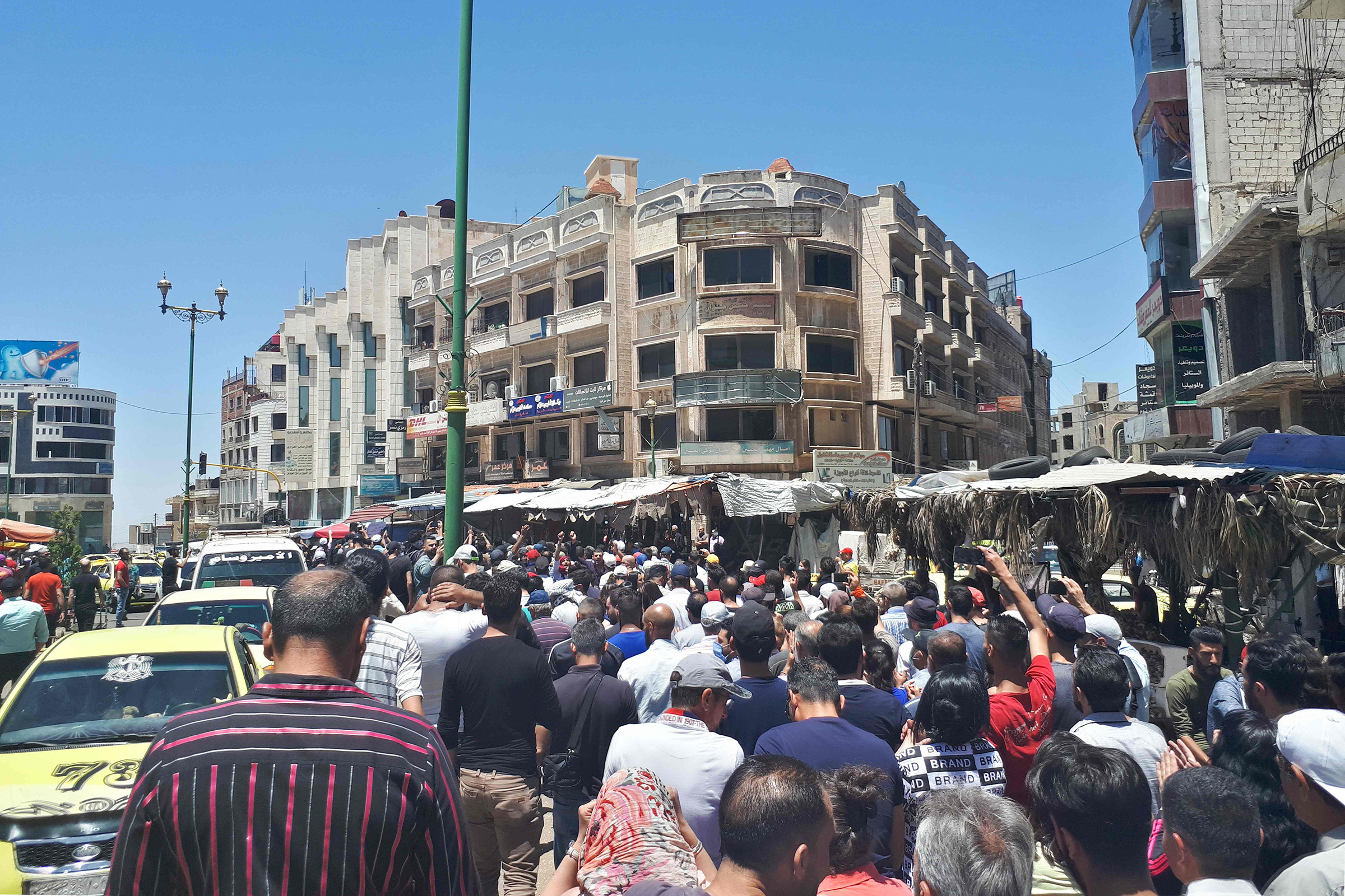 Protestors chant anti-government slogans in Suwaida, Syria on June 9, 2020. (Handout/SUWAYDA24/AFP/Getty Images)