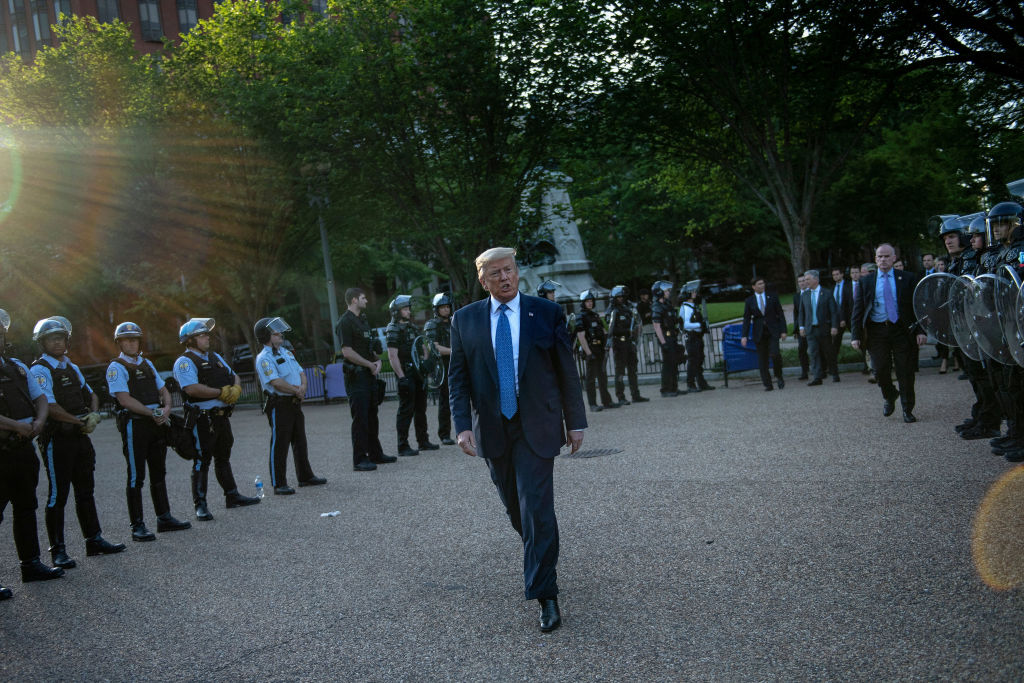 President Donald Trump leaves the White House on foot to go to St. John's Episcopal Church across Lafayette Park in Washington, DC on June 1, 2020. (Brendan Smialowski–AFP/Getty Images)