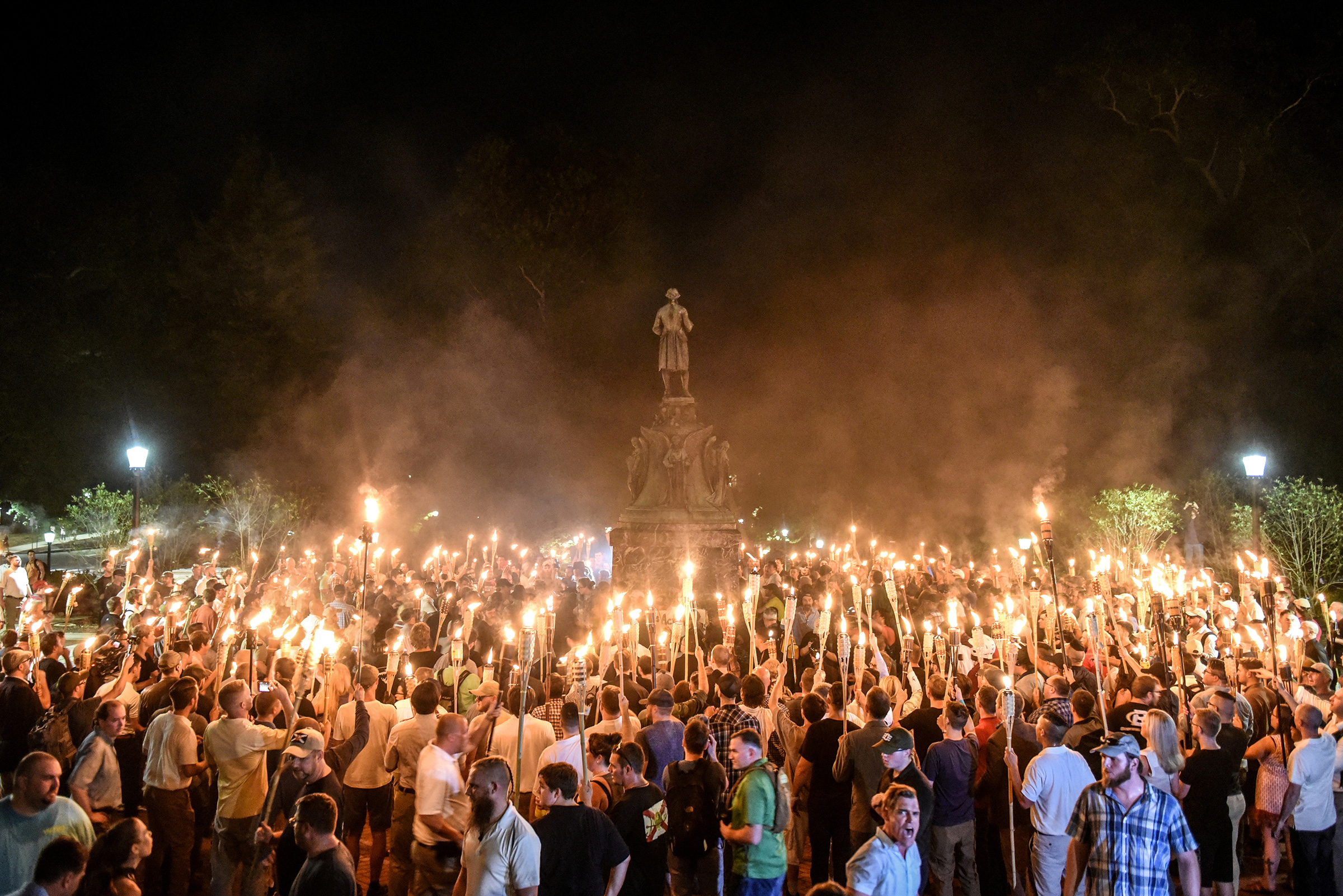 White nationalists participate in a torch-lit march on the grounds of the University of Virginia ahead of the Unite the Right Rally in Charlottesville, Virginia on Aug. 11, 2017 (Stephanie Keith—REUTERS)