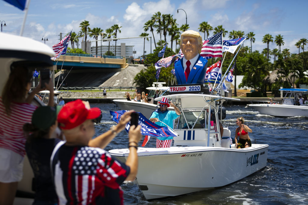 Supporters of U.S. President Donald Trump are seen during a boat rally to celebrate his birthday in Deerfield Beach, Florida, on June 14, 2020. (Eva Marie Uzcategui Trinkl—Anadolu Agency/Getty Images)