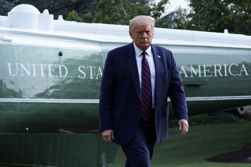 U.S. President Donald Trump walks on the South Lawn after he landing aboard Marine One at the White House July 27, 2020. (Alex Wong—Getty Images)