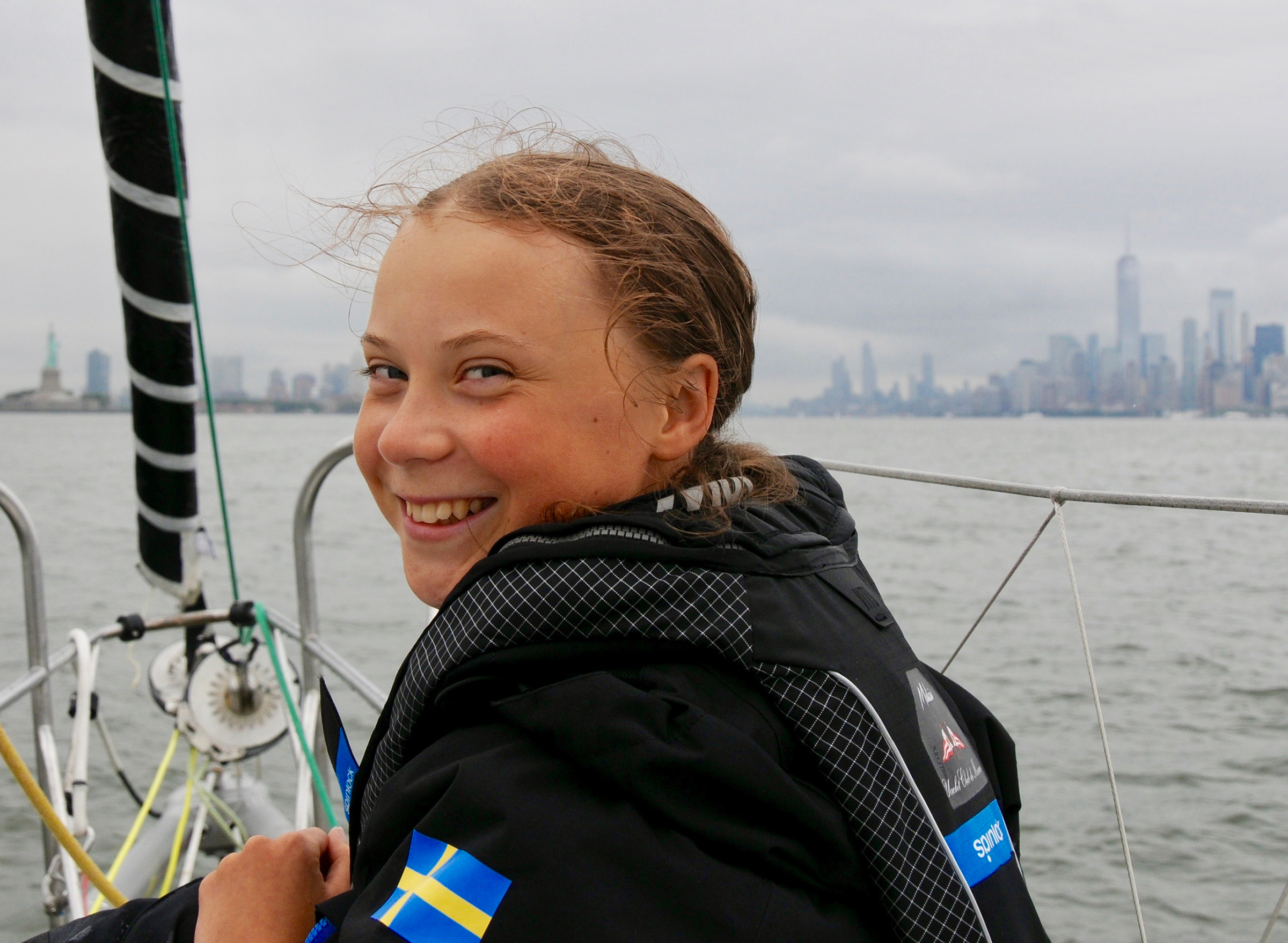 Thunberg arrives in New York City after a 15-day journey crossing the Atlantic on Aug. 28, 2019. (Courtesy of Greta Thunberg)