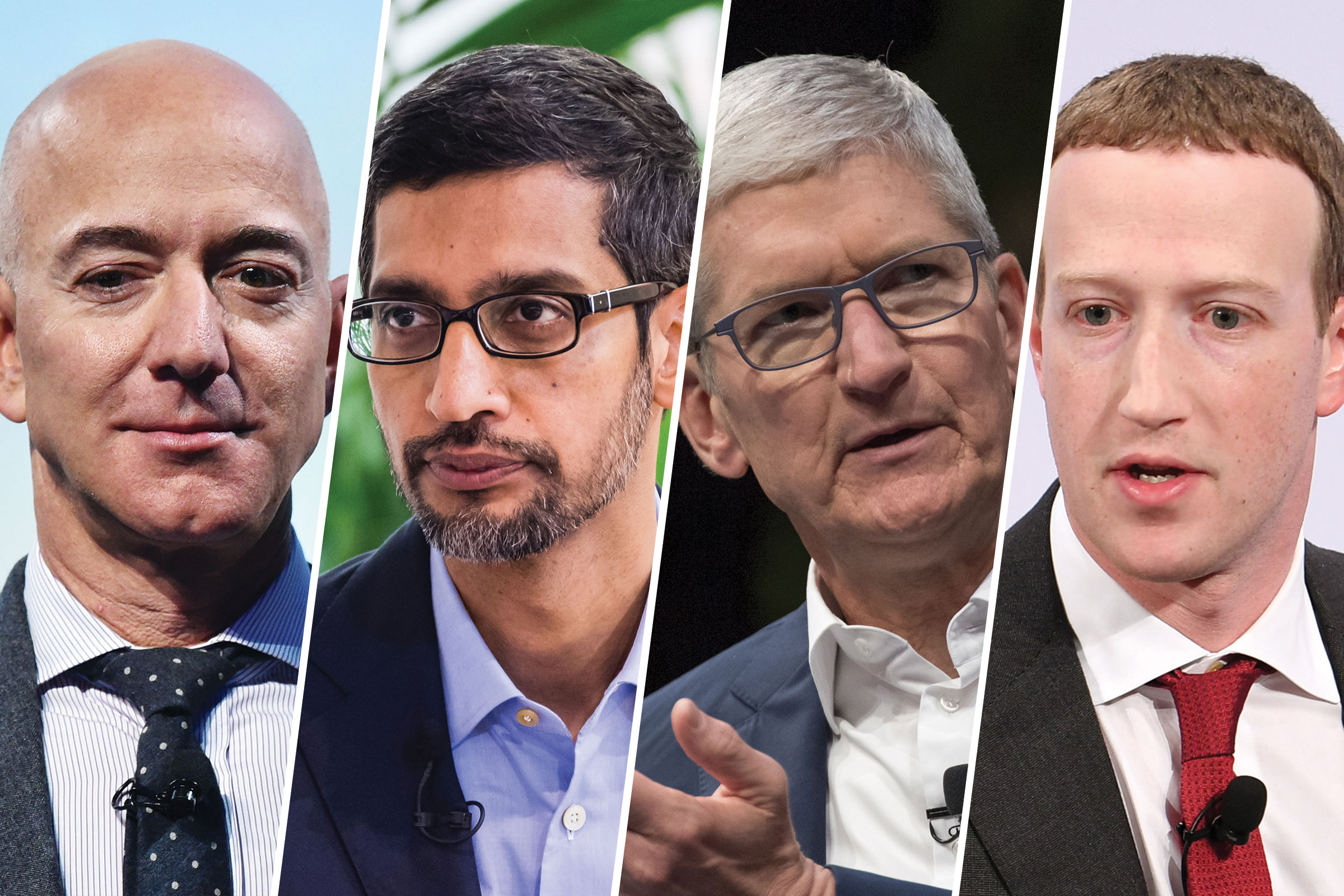 Amazon CEO Jeff Bezos, Google CEO Sundar Pichai, Apple CEO Tim Cook, Facebook CEO Mark Zuckerberg (Getty Images (4))
