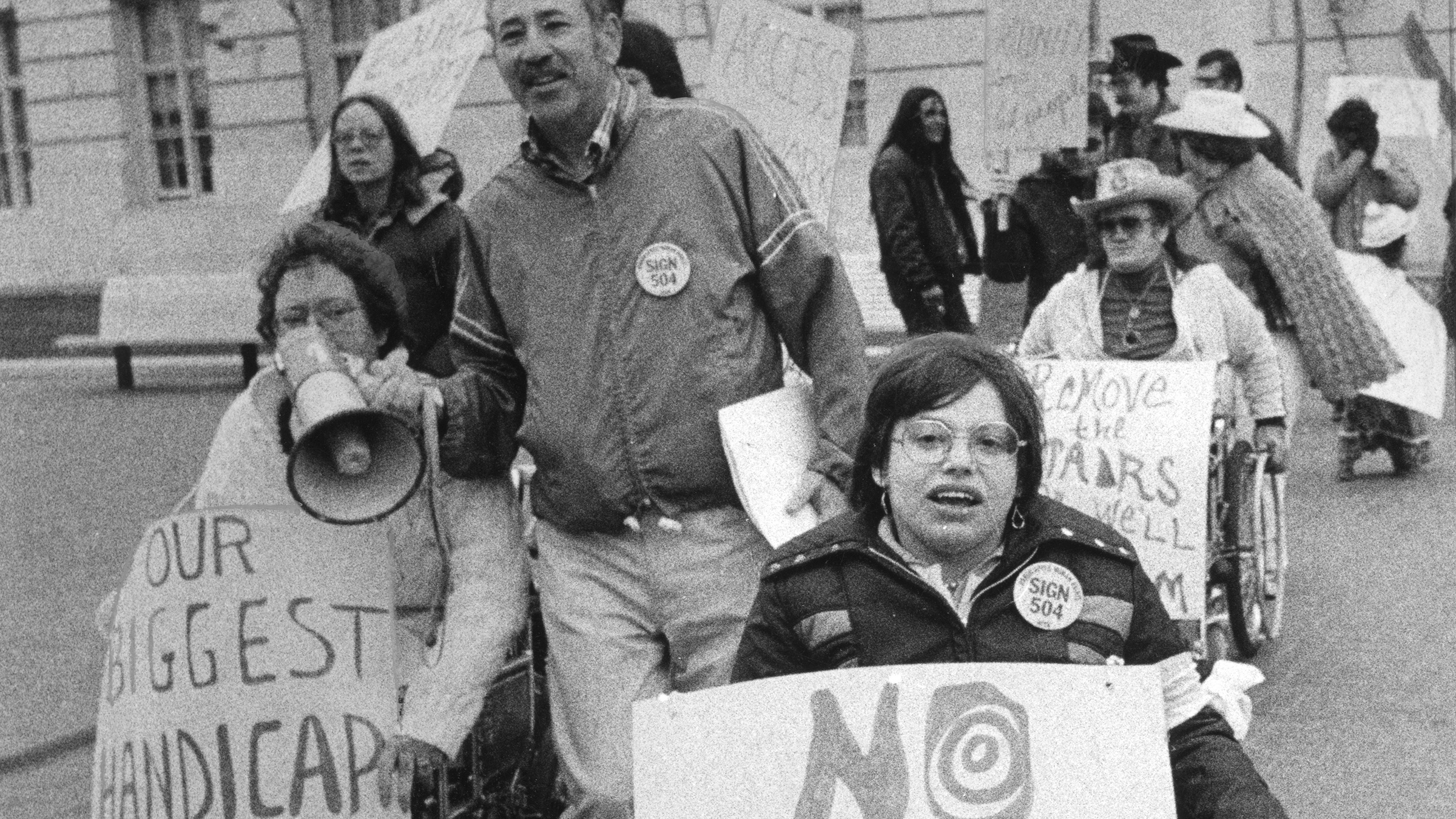 احتجاجات هيومان في عام 1977. (Vince Maggiora - San Francisco Chronicle / Polaris)