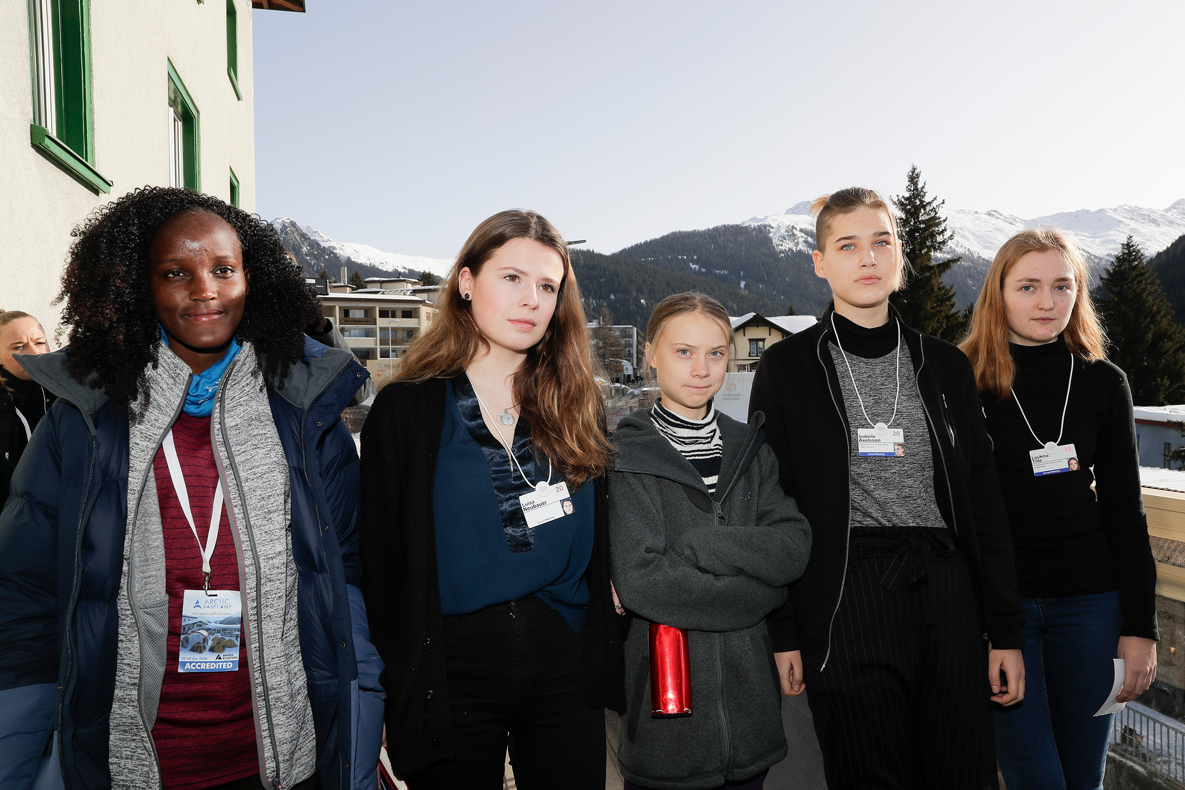 In January, the AP cropped Nakate out of a photo of young climate activists in Davos (Markus Schreiber—AP)