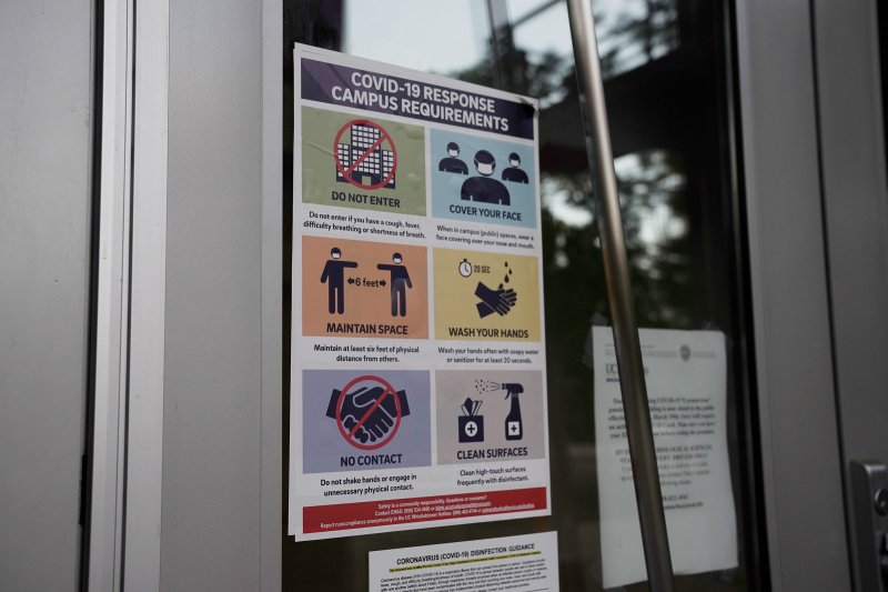 A  Covid-19 Response Campus Requirements  sign is displayed at the University of California San Diego on July 9, 2020.