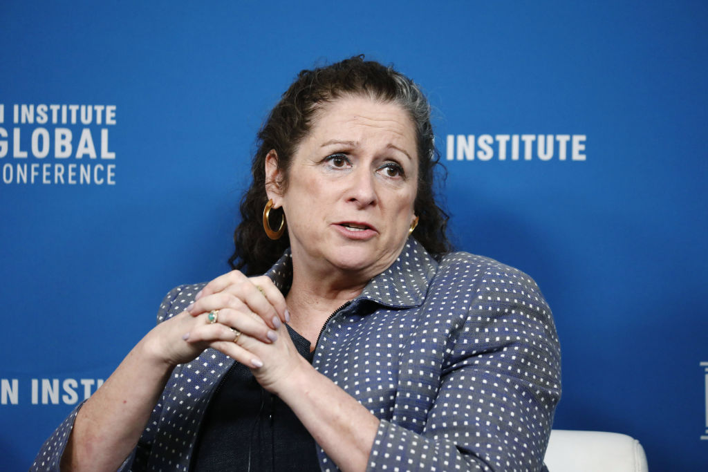 Abigail Disney, president and chief executive officer of Fork Films, speaks during the Milken Institute Global Conference in Beverly Hills, California, U.S., on April 30, 2019. (Patrick T. Fallon—Bloomberg/Getty Images)