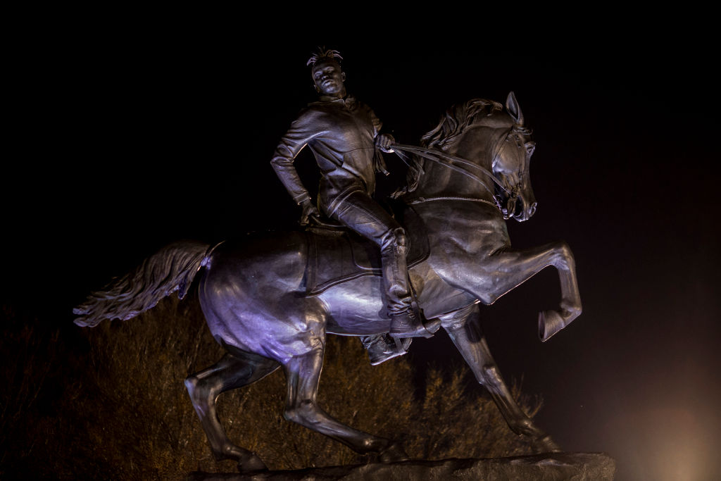 Kehinde Wiley's statue "Rumors of War" is pictured during an unveiling ceremony at the Virginia Museum of Fine Arts on December 10, 2019 in Richmond, Virginia. (Zach Gibson—Getty Images)