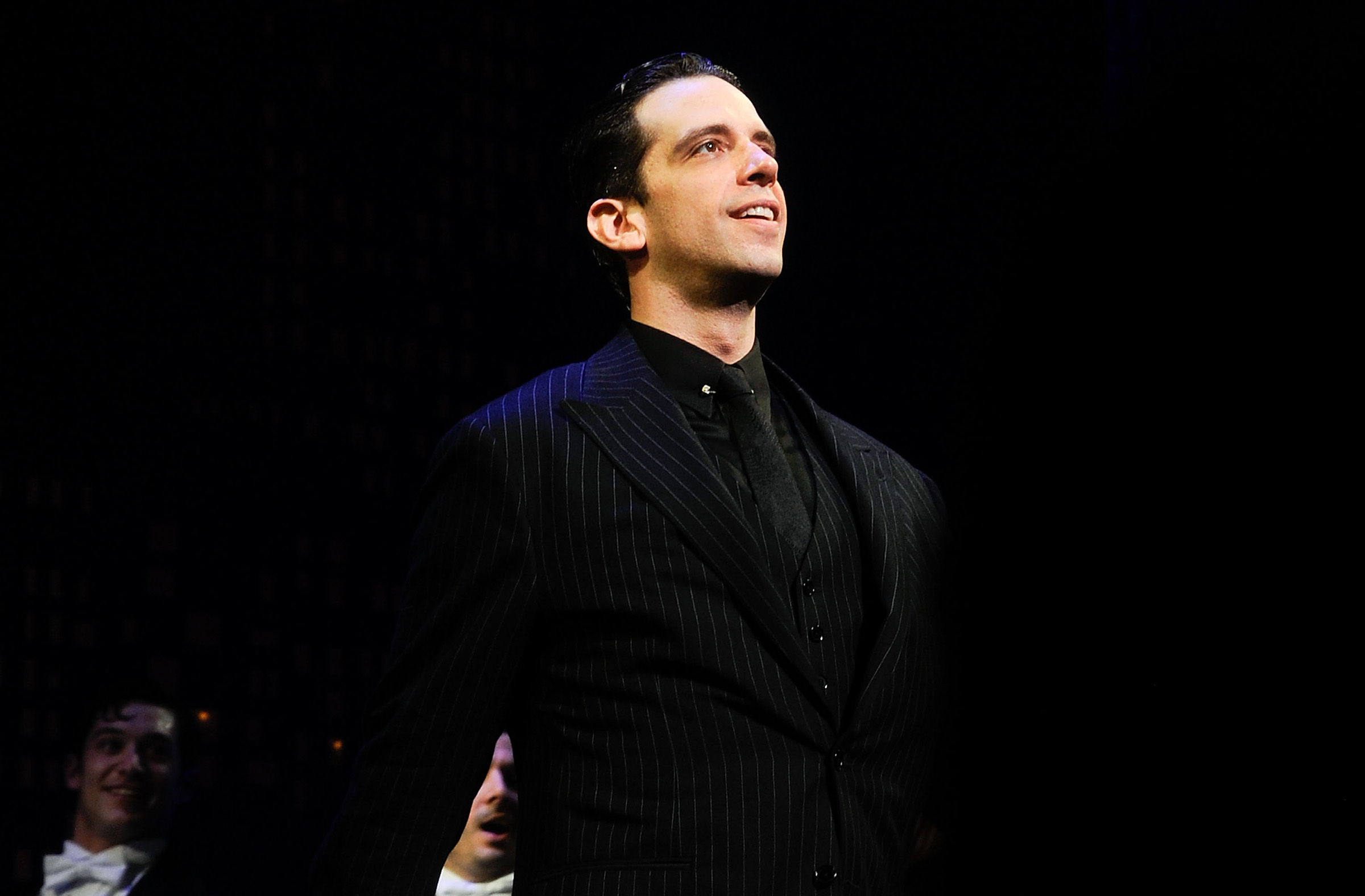 Nick Cordero performs during the "Bullets Over Broadway" opening night curtain call at St. James Theatre on April 10, 2014 in New York City. (Daniel Zuchnik/WireImage)