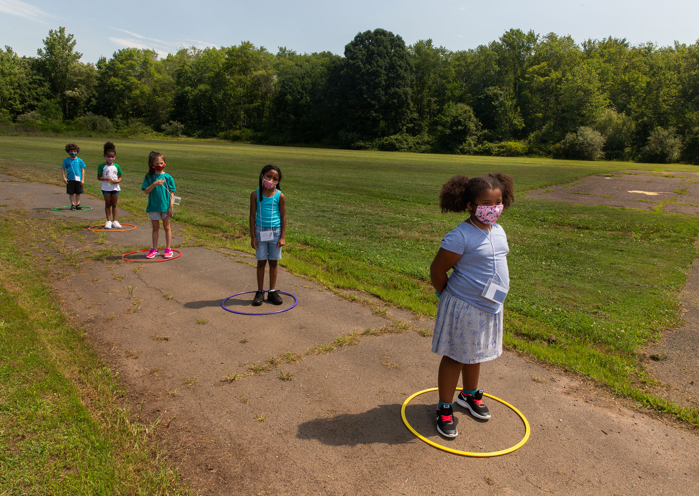 Children line up for school at Wesley Elementary in Middle­town, Conn., on July 20 (Gillian Laub for TIME)