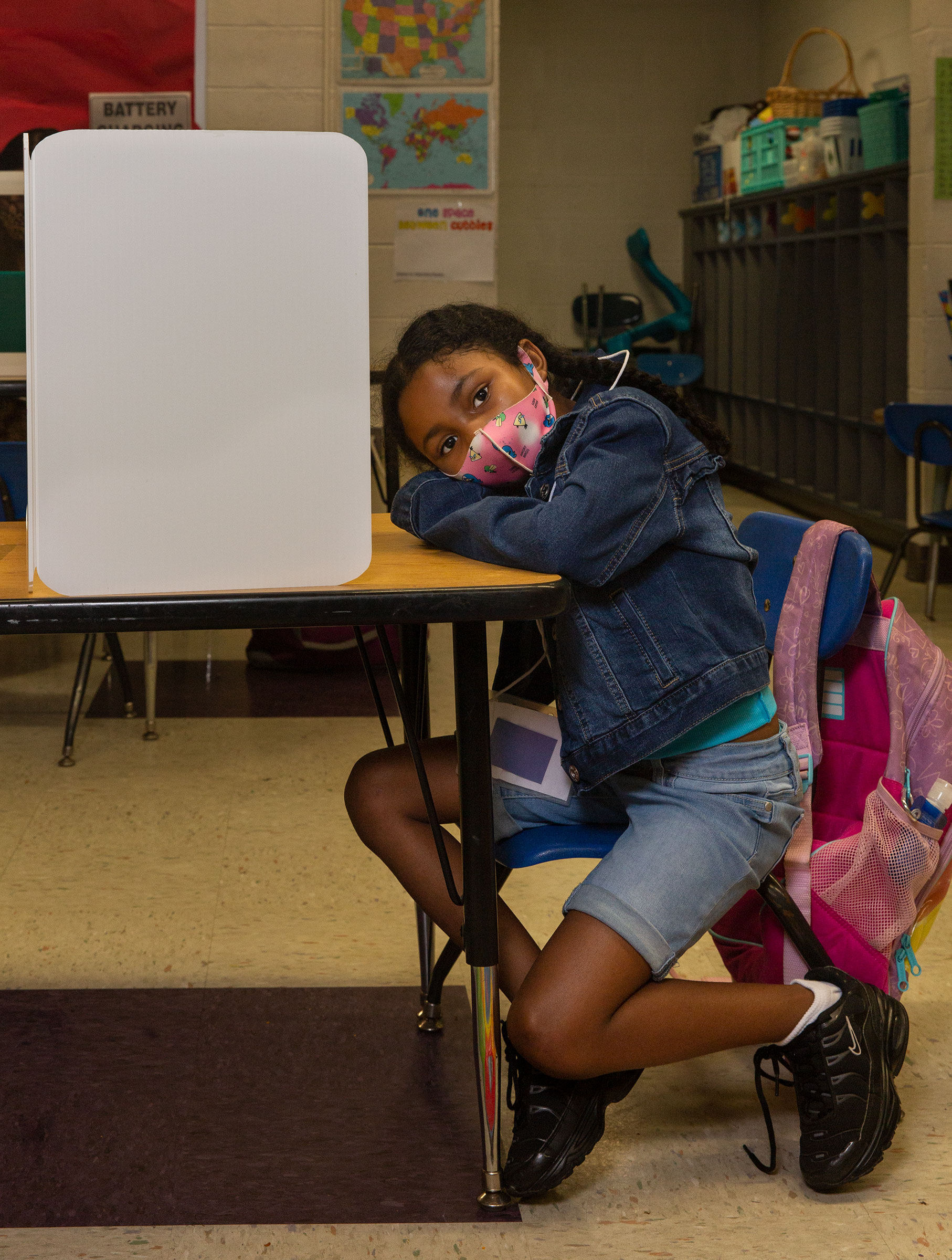 6-year-old Raziah Williams sits at her work station at Wesley Elementary (Gillian Laub for TIME)