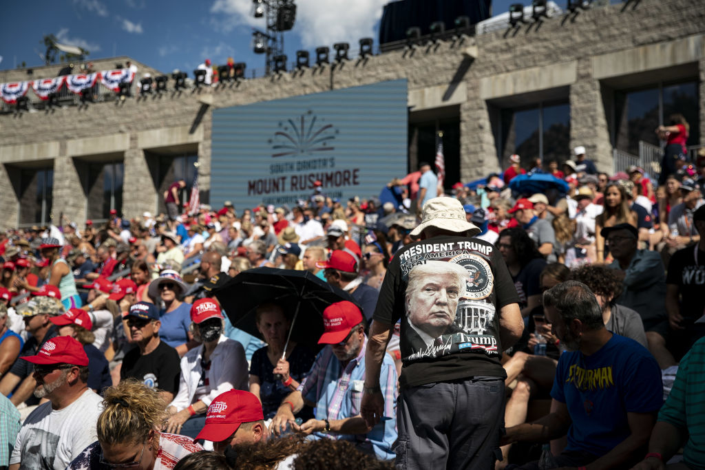 Visitors arrive ahead of an event at Mount Rushmore National Memorial in Keystone, South Dakota, U.S., on Friday, July 3, 2020. The early Independence Day celebration, which will feature a speech by President Donald Trump, a military flyover and the first fireworks in more than a decade, is expected to include about 7,500 ticketed guests who won't be required to wear masks or socially distance despite a spike in U.S. coronavirus cases. Photographer: Al Drago/Bloomberg via Getty Images (Al Drago—Bloomberg/Getty Images)