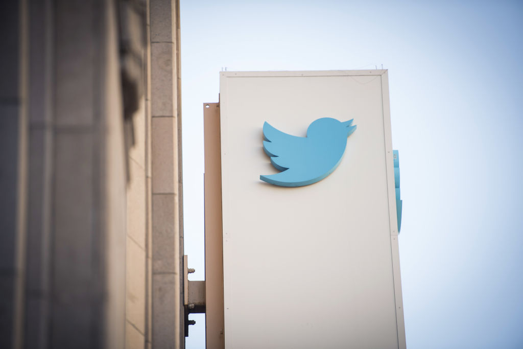 The Twitter Inc. logo is displayed outside the company's headquarters in San Francisco, Calif., on Feb. 8, 2018. (David Paul Morris&mdash;Bloomberg/Getty Images)