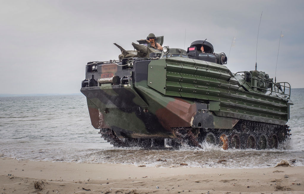 An Assault Amphibious Vehicles (AAV) drives to the beach during an Amphibious Landing Exercise on June 08, 2017 in Oldenburg, Germany. (Thomas Wiegold—Photothek/Getty Images)