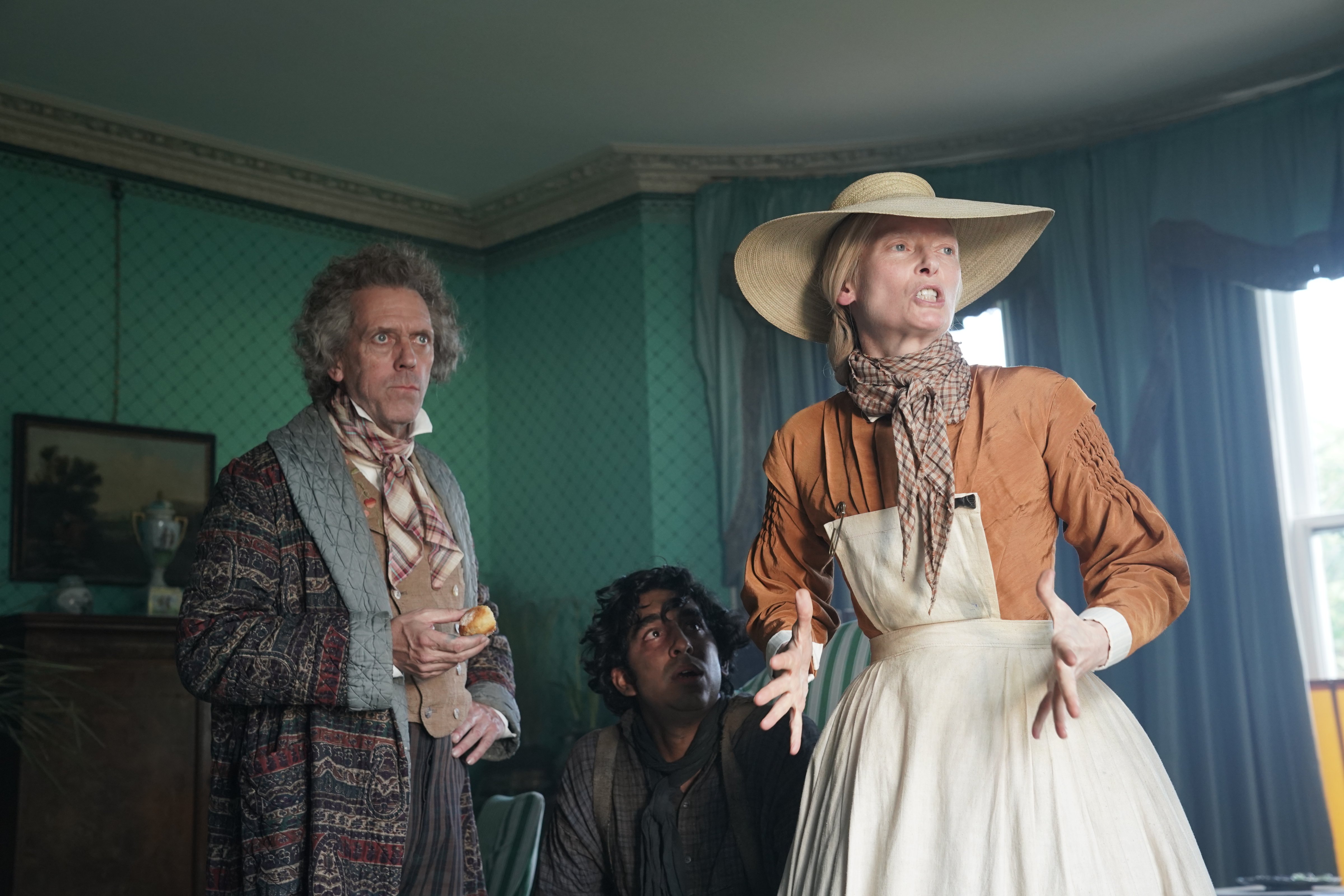 Hugh Laurie, Dev Patel and Tilda Swinton in 'The Personal History of David Copperfield' (Dean Rogers. © 2020 20th Century Studios All Rights Reserved)