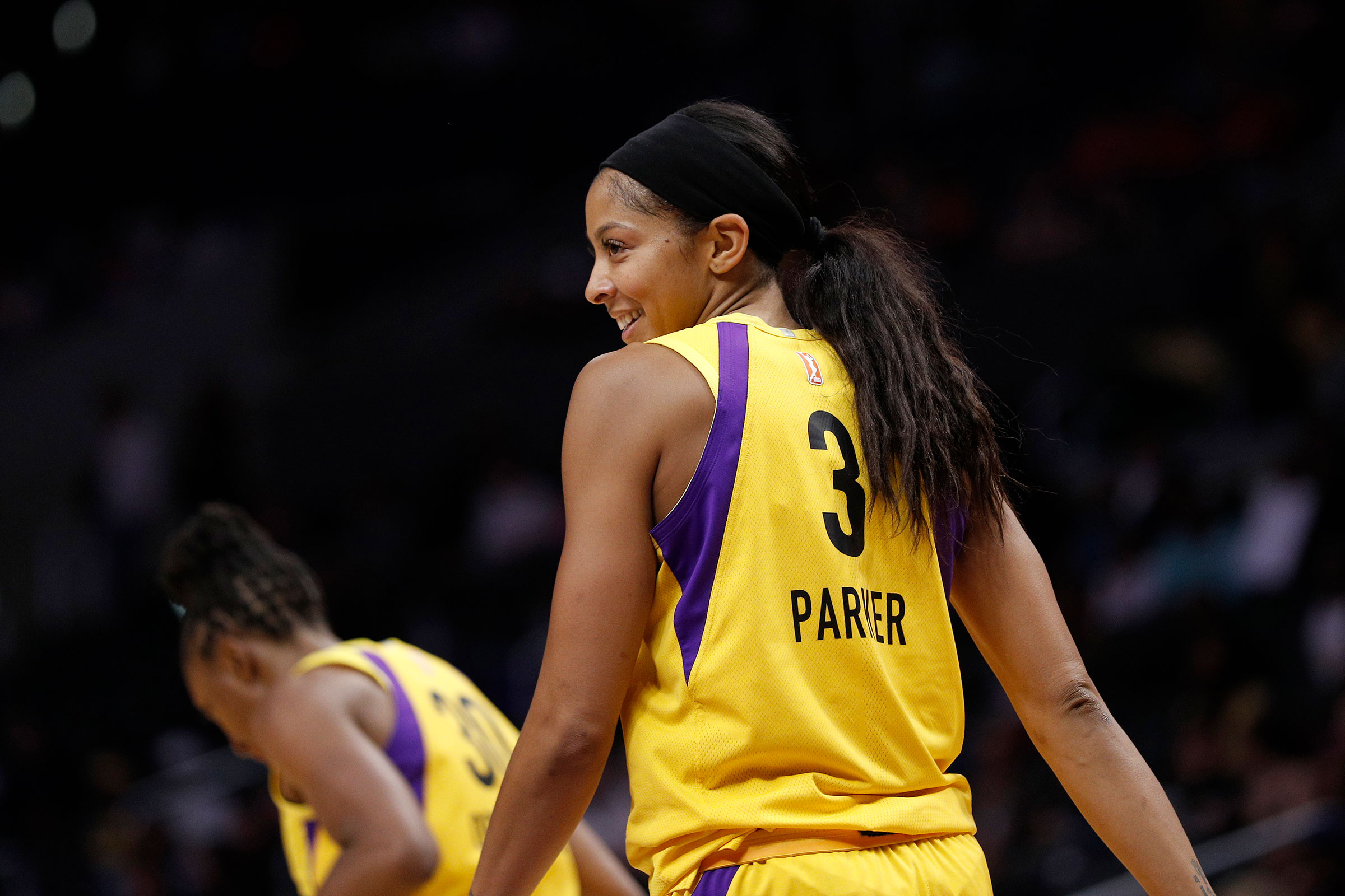 Candace Parker of the Los Angeles Sparks during a game against the Phoenix Mercury on Aug. 08, 2019 in Los Angeles. (Meg Oliphant—Getty Images)