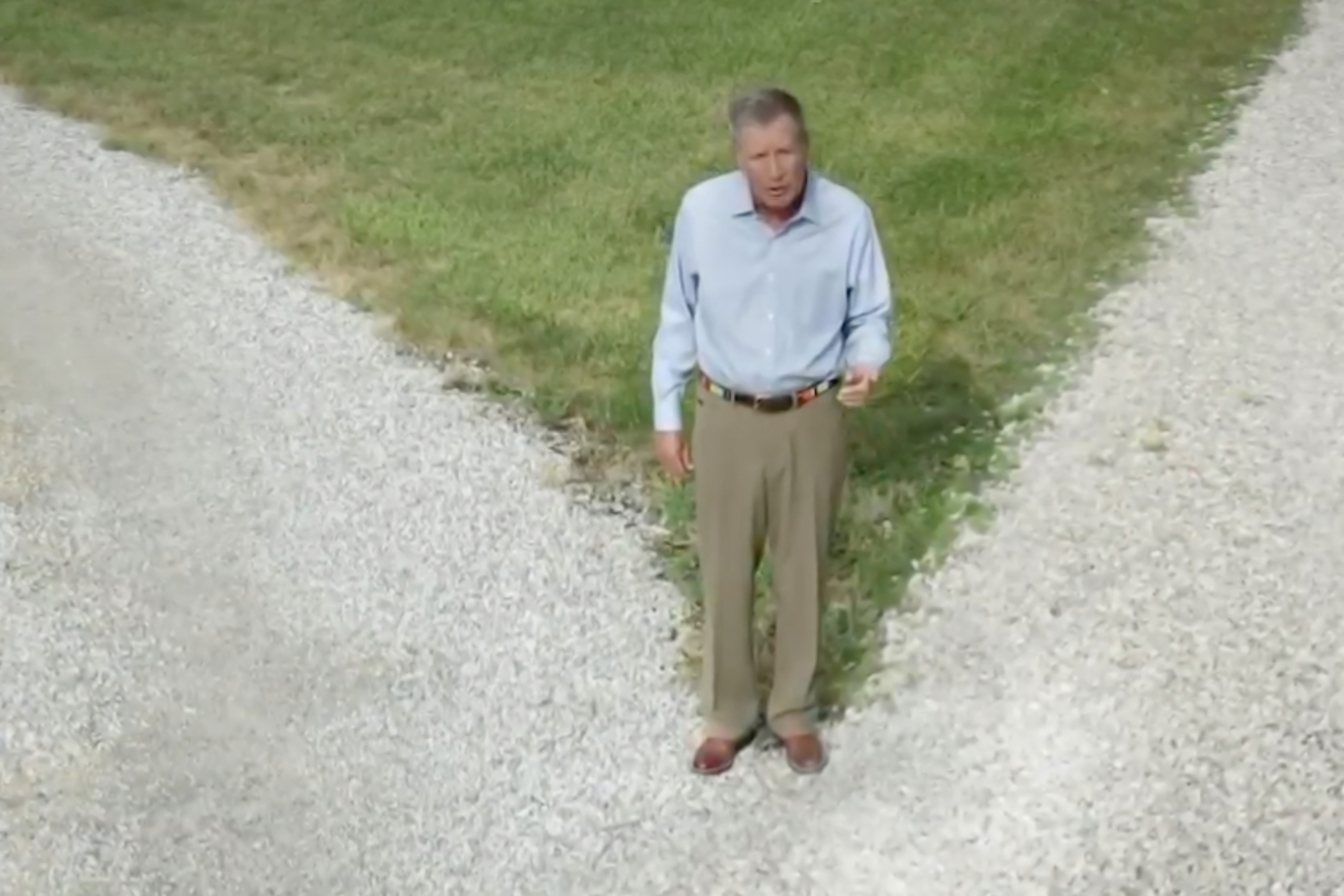 In this screenshot from the DNCC’s livestream of the 2020 Democratic National Convention, Republican, Former Ohio Governor John Kasich addresses the audience from a literal crossroads. (DNCC via Getty Images—2020 DNCC)