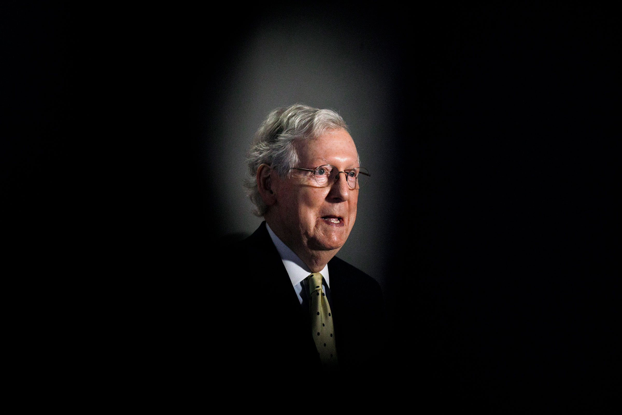 Senate Majority Leader Mitch McConnell of Ky., speaks during a news conference after attending a Republican luncheon on Capitol Hill in Washington on July 21, 2020. (Jacquelyn Martin—AP)