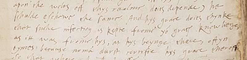 “And his grace doth think that such infection is kept from your grace’s knowledge as it was from his, at his being there, often times” - correspondence between King Henry VIII's advisers, written from Richard Pace to Thomas Wolsey, 6 April 1518.