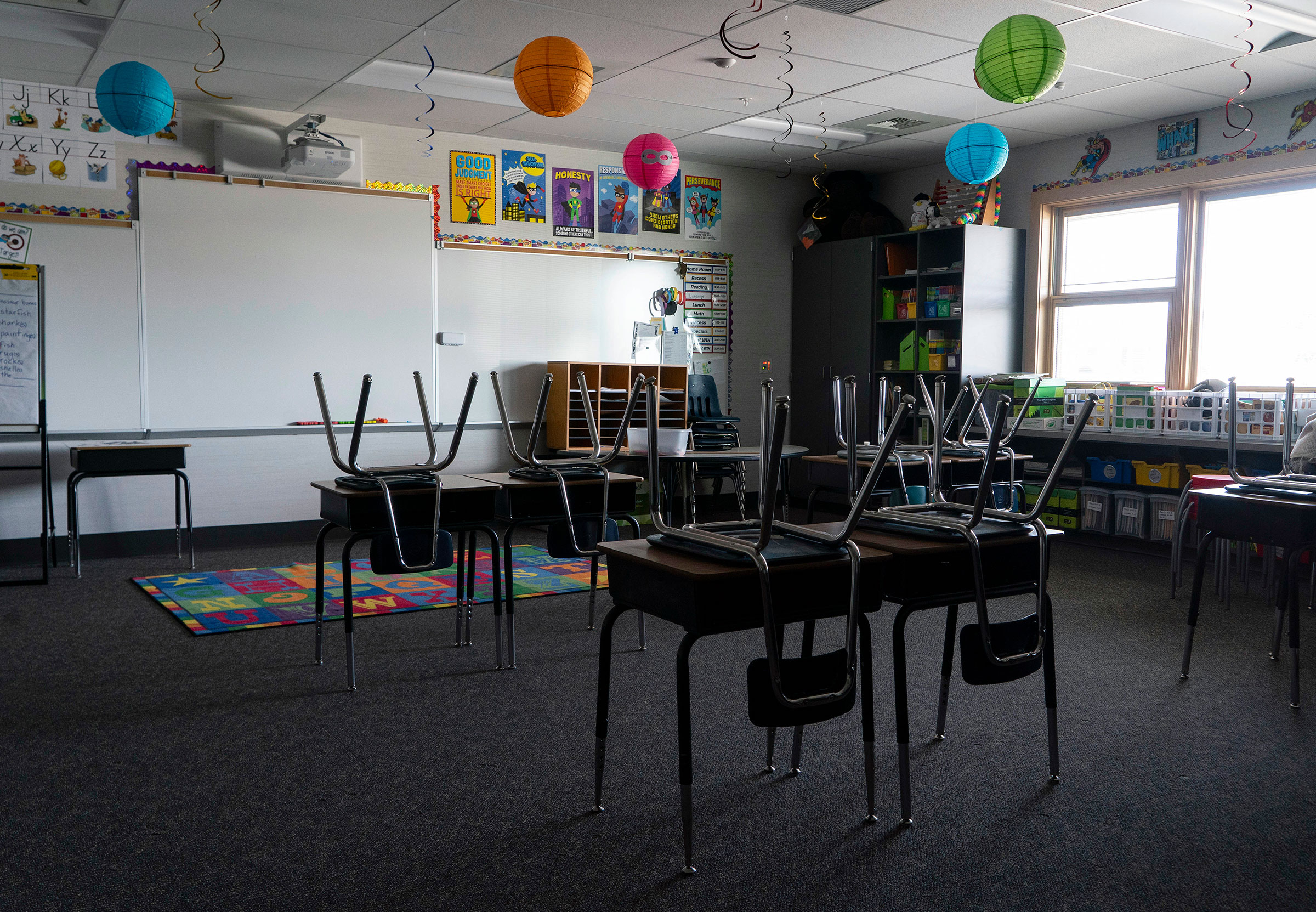 An elementary school classroom in Royal City, Wash., on Thursday, Aug. 13, 2020.  (Ruth Fremson/The New York Times)